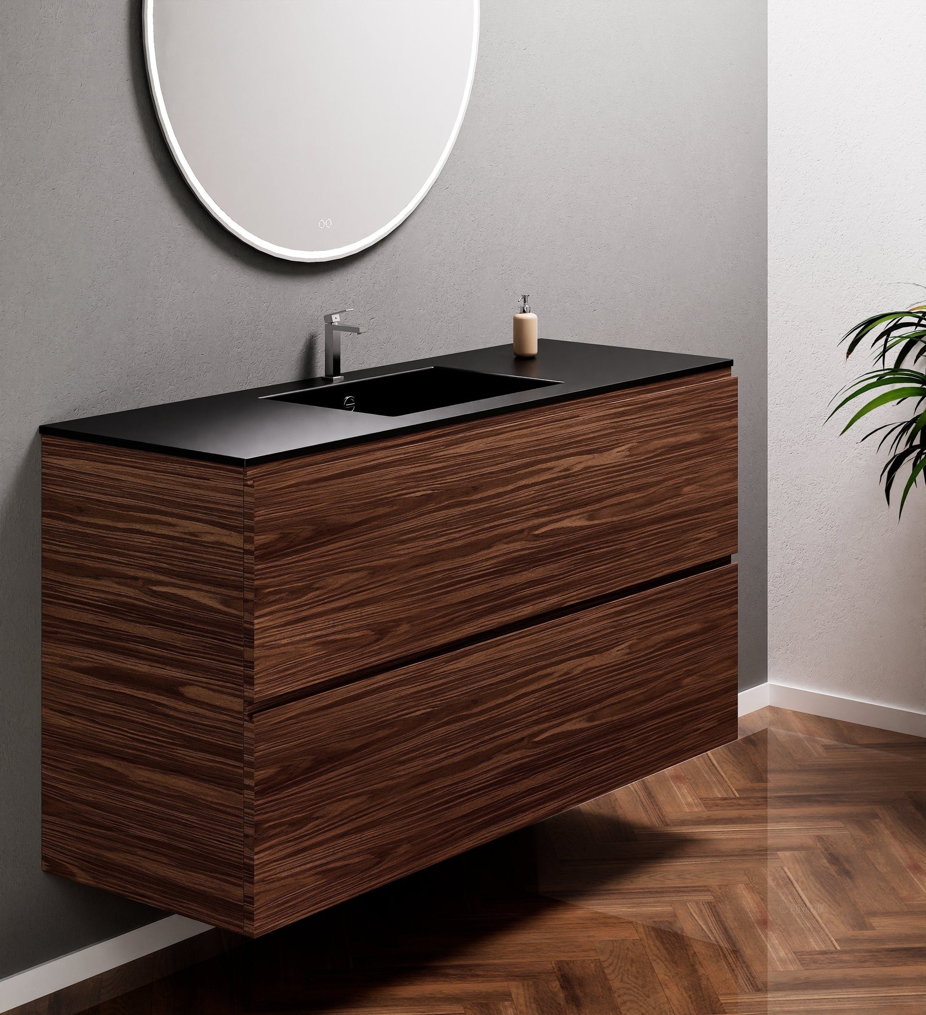 Aurora Single Set – Corian Sink & Countertop with 2 Drawers Vanity - ROVALUX