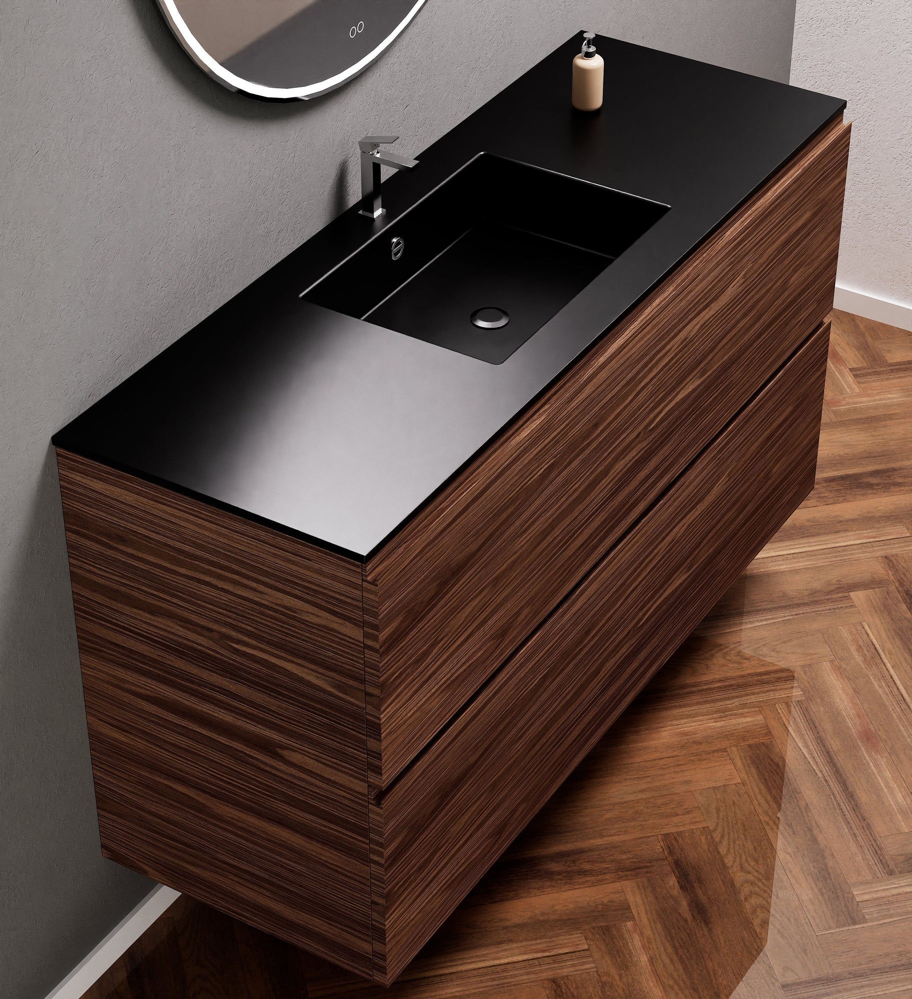Aurora Single Set – Corian Sink & Countertop with 2 Drawers Vanity - ROVALUX