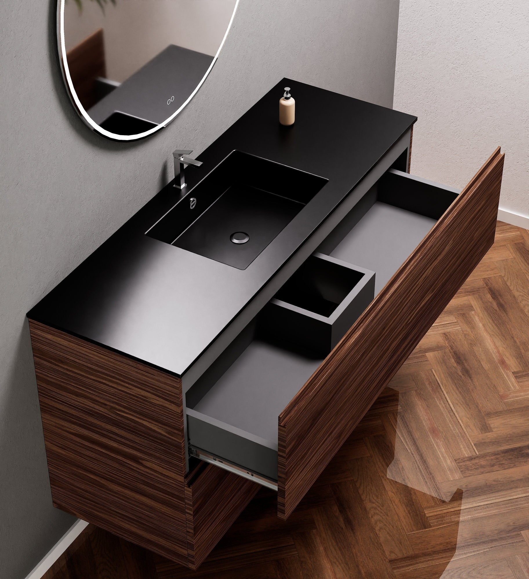 Aurora Single Set – Corian Sink & Countertop with 2 Drawers Vanity - ROVALUX