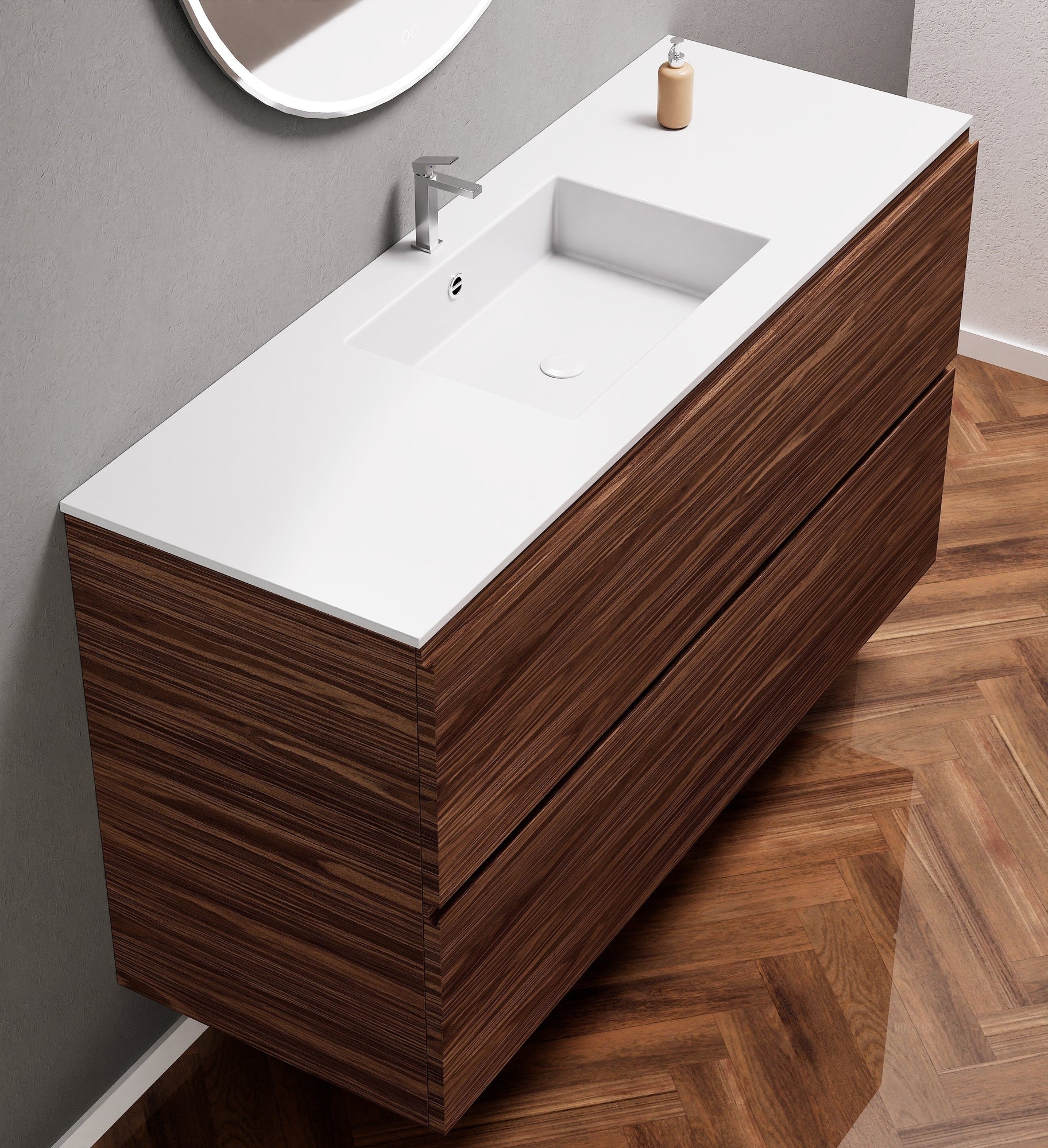 Aurora Single Set – Corian Sink & Countertop with 2 Drawers Vanity - ROVALUX