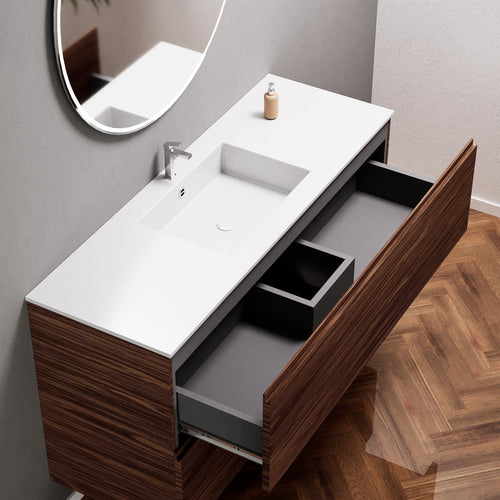 Aurora Single Set – Corian Sink & Countertop with 2 Drawers Vanity - ROVALUX