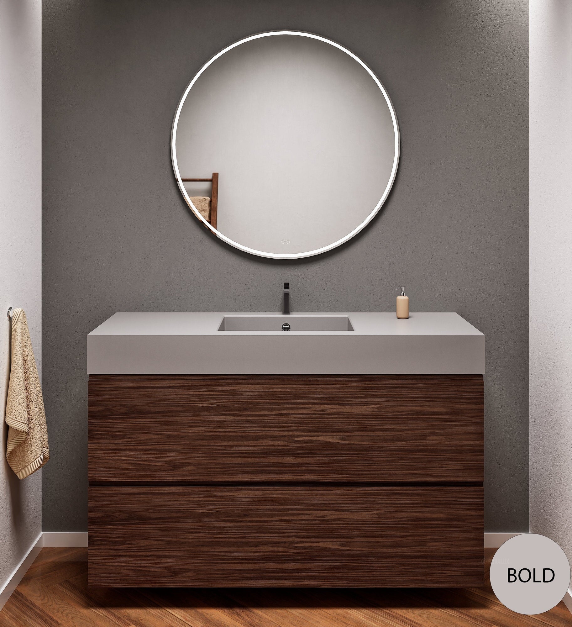 Aurora Single Set – Corian Sink & Countertop with 2 Drawers Vanity - ROVALUX