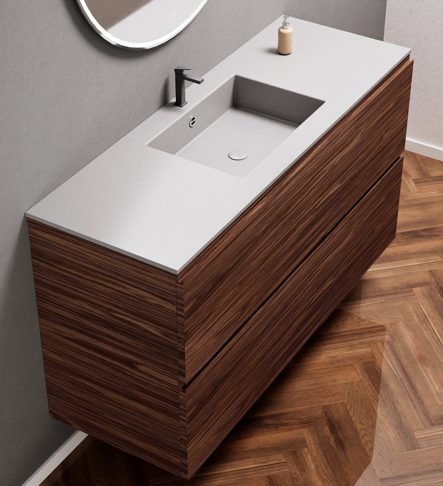 Aurora Single Set – Corian Sink & Countertop with 2 Drawers Vanity - ROVALUX