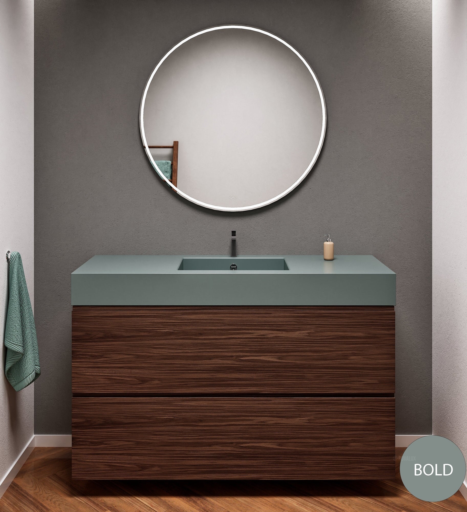 Aurora Single Set – Corian Sink & Countertop with 2 Drawers Vanity - ROVALUX