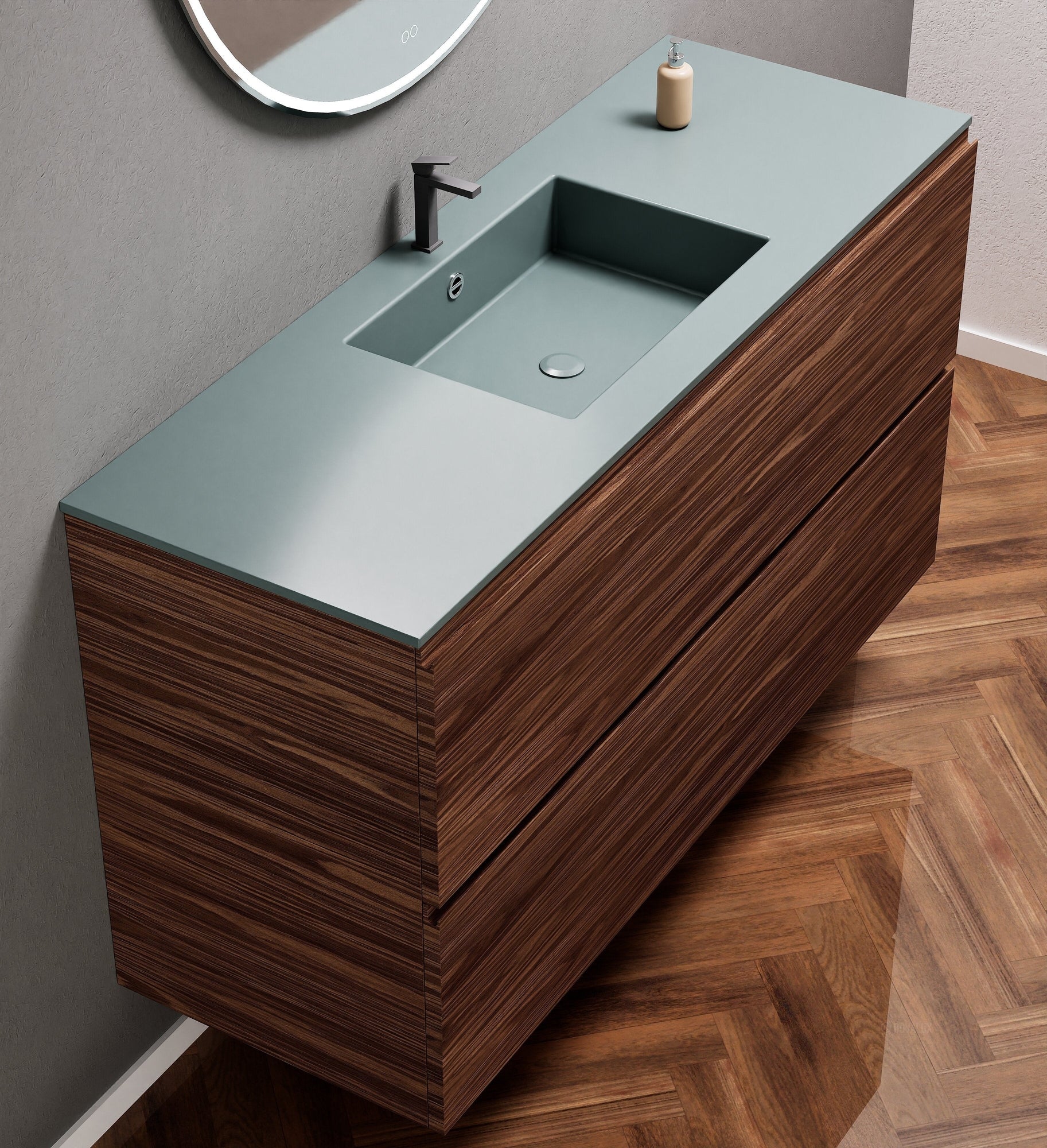 Aurora Single Set – Corian Sink & Countertop with 2 Drawers Vanity - ROVALUX
