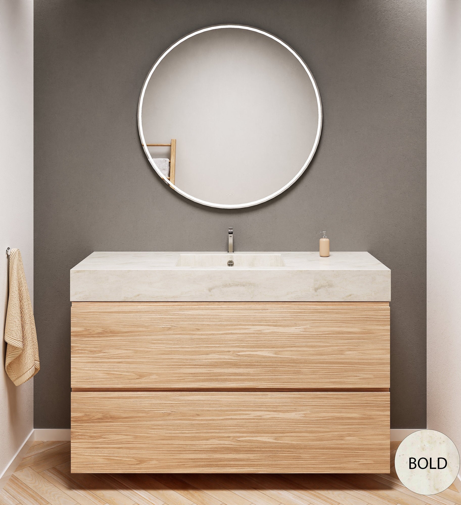 Aurora Single Set – Corian Sink & Countertop with 2 Drawers Vanity - ROVALUX
