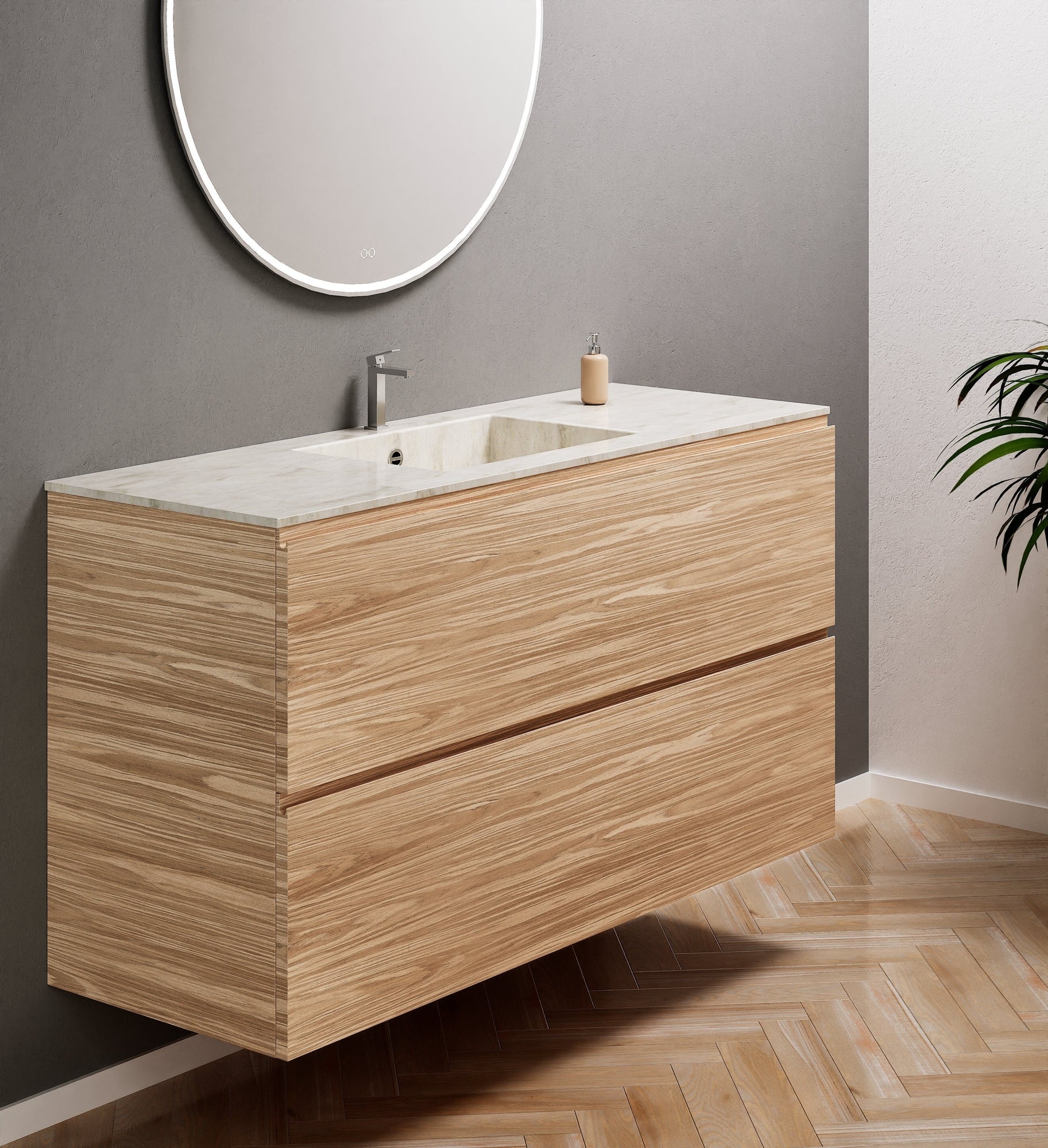 Aurora Single Set – Corian Sink & Countertop with 2 Drawers Vanity - ROVALUX