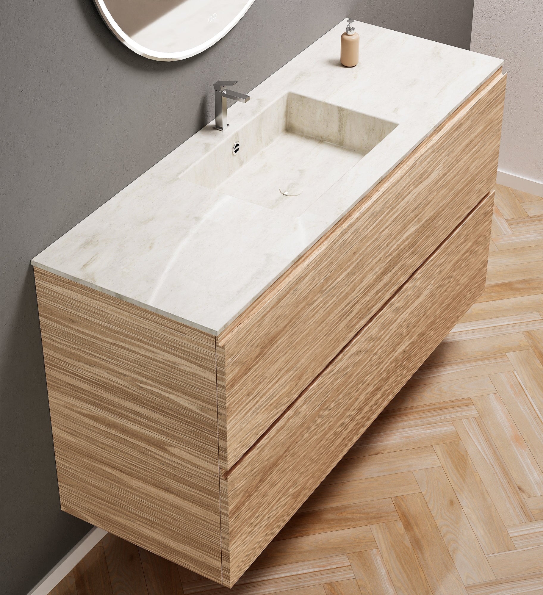 Aurora Single Set – Corian Sink & Countertop with 2 Drawers Vanity - ROVALUX