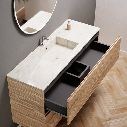 Aurora Single Set – Corian Sink & Countertop with 2 Drawers Vanity - ROVALUX