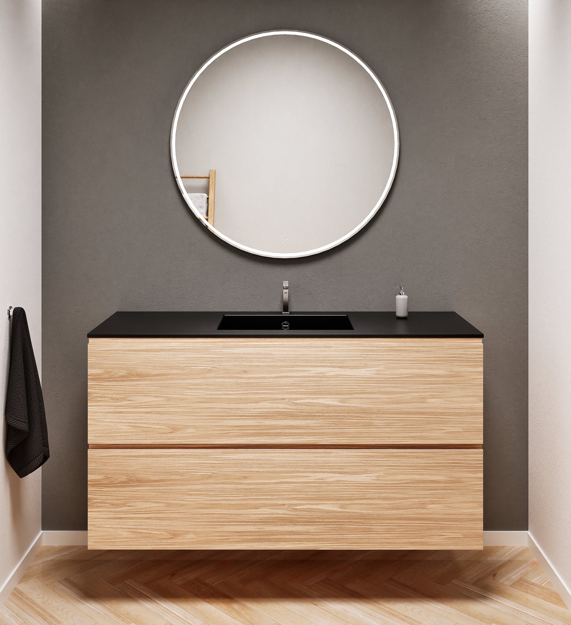 Aurora Single Set – Corian Sink & Countertop with 2 Drawers Vanity - ROVALUX