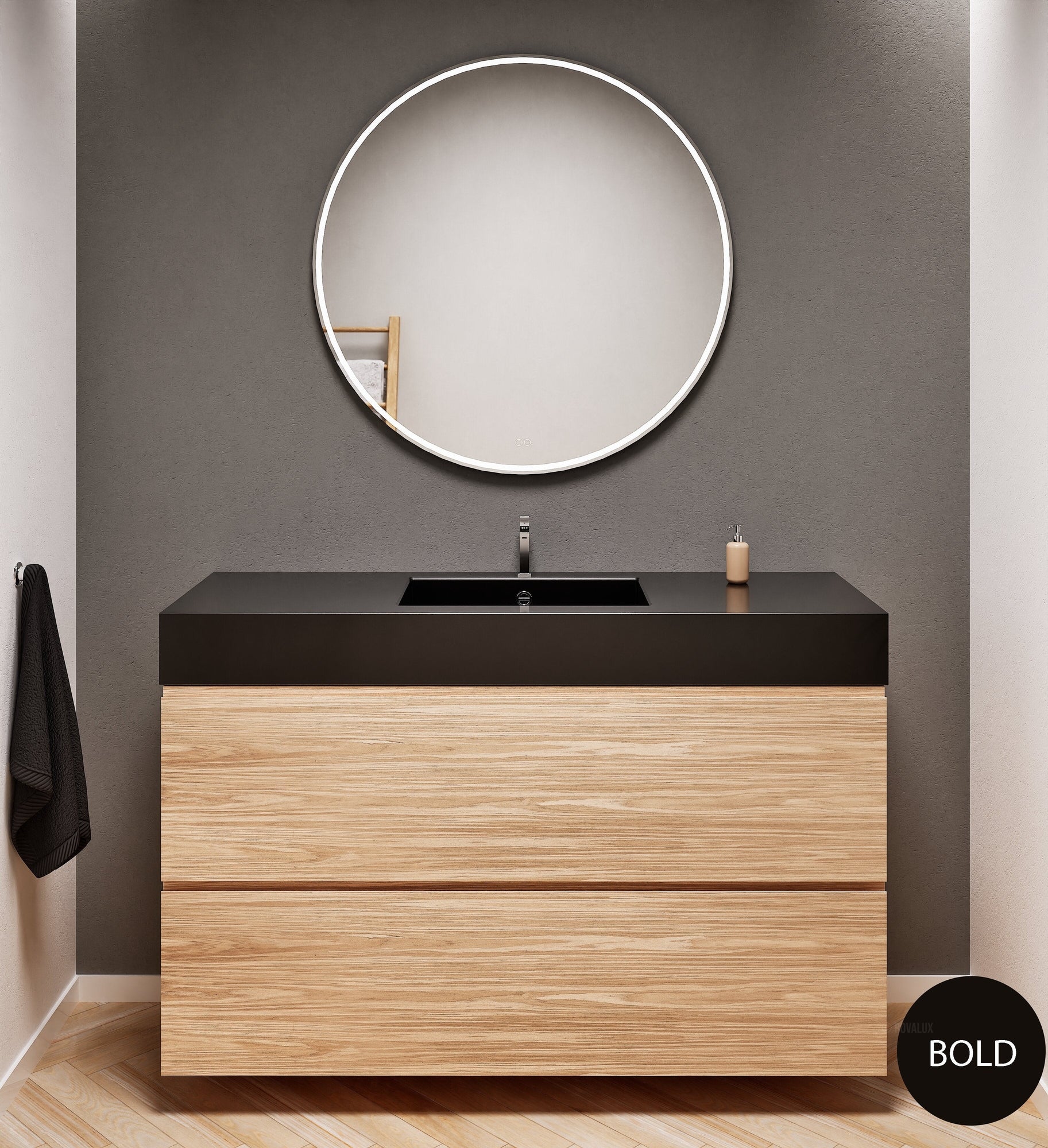Aurora Single Set – Corian Sink & Countertop with 2 Drawers Vanity - ROVALUX