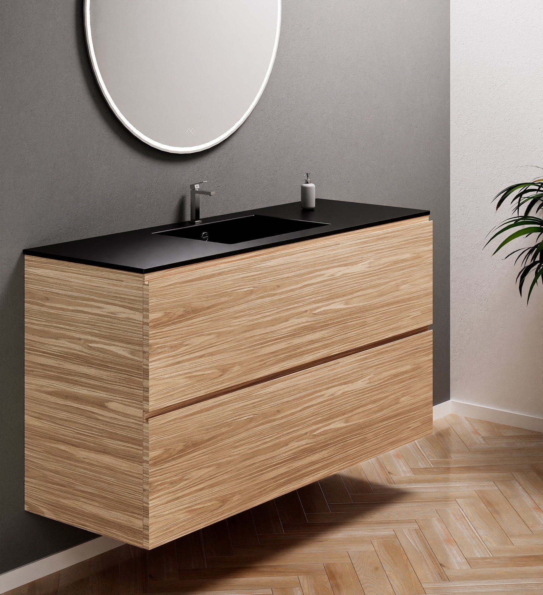Aurora Single Set – Corian Sink & Countertop with 2 Drawers Vanity - ROVALUX