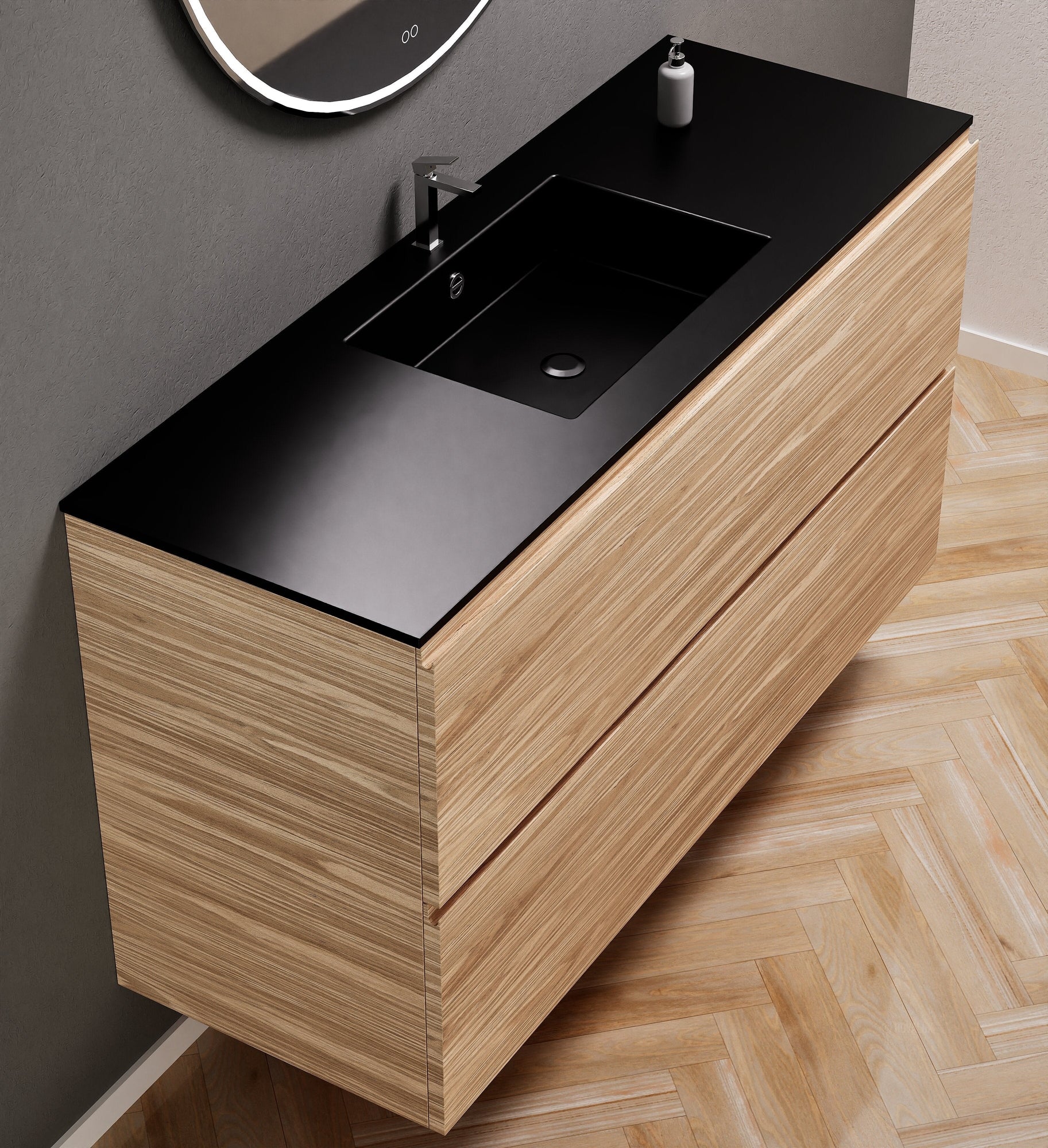 Aurora Single Set – Corian Sink & Countertop with 2 Drawers Vanity - ROVALUX
