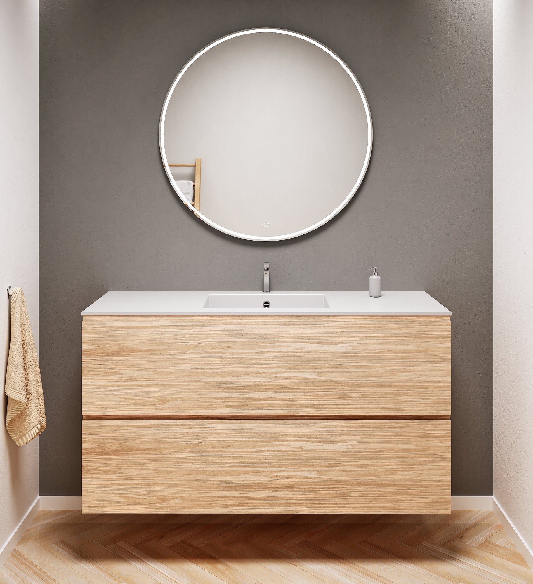 Aurora Single Set – Corian Sink & Countertop with 2 Drawers Vanity - ROVALUX