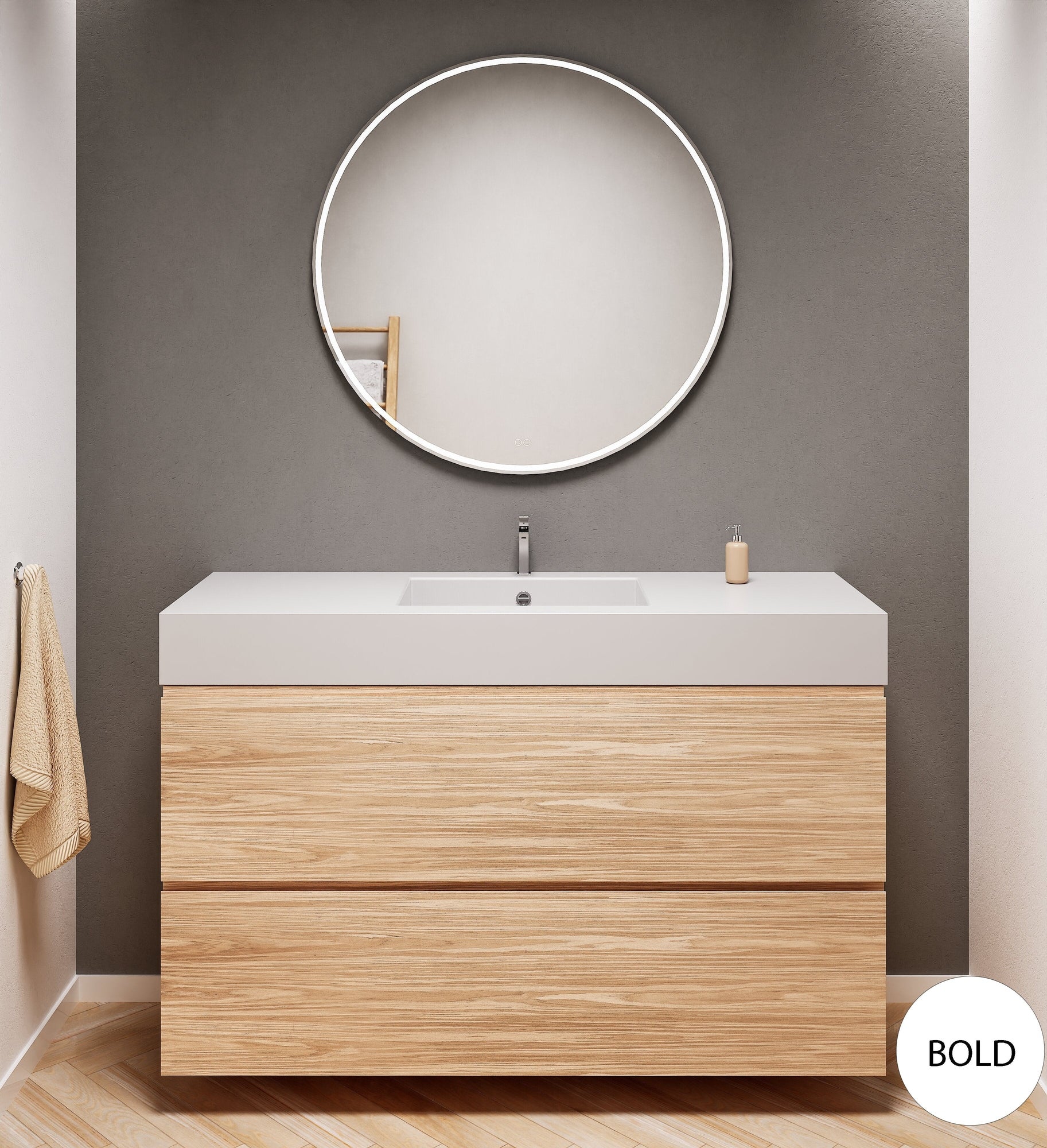 Aurora Single Set – Corian Sink & Countertop with 2 Drawers Vanity - ROVALUX