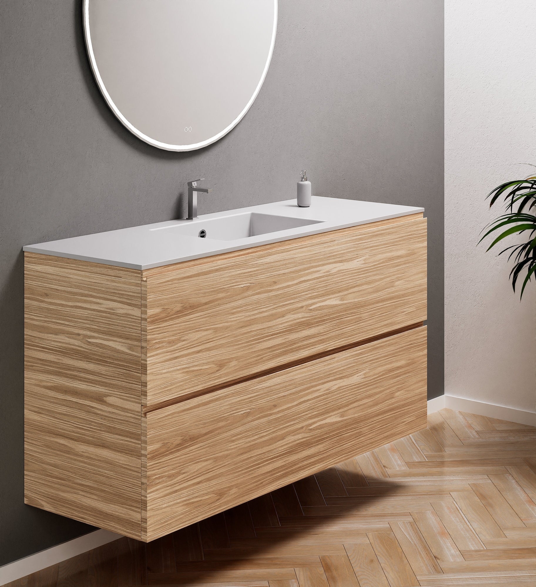 Aurora Single Set – Corian Sink & Countertop with 2 Drawers Vanity - ROVALUX