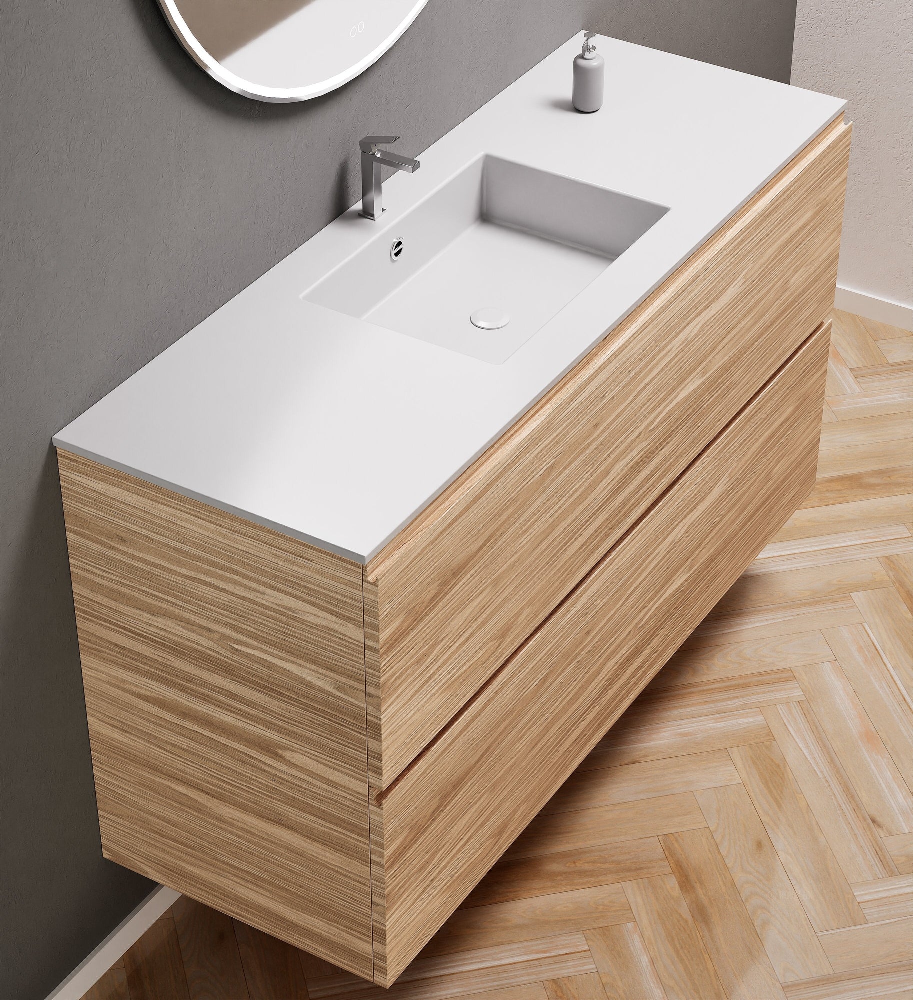 Aurora Single Set – Corian Sink & Countertop with 2 Drawers Vanity - ROVALUX
