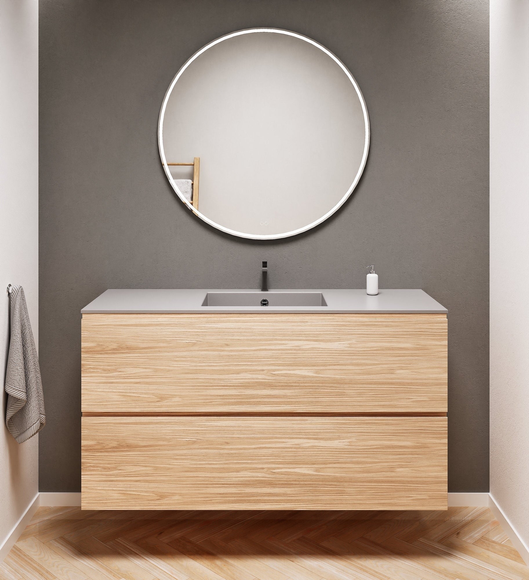 Aurora Single Set – Corian Sink & Countertop with 2 Drawers Vanity - ROVALUX