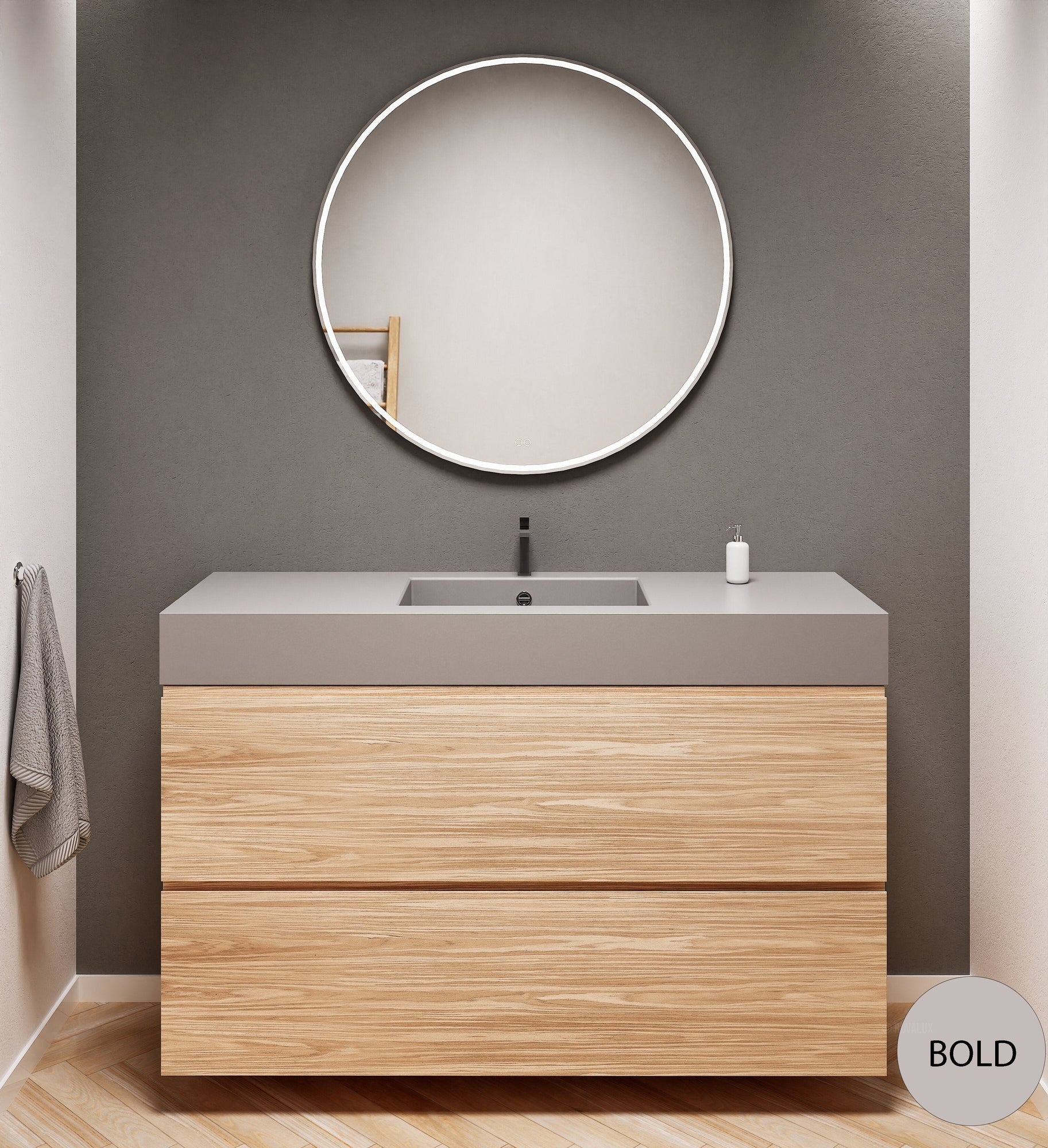 Aurora Single Set – Corian Sink & Countertop with 2 Drawers Vanity - ROVALUX