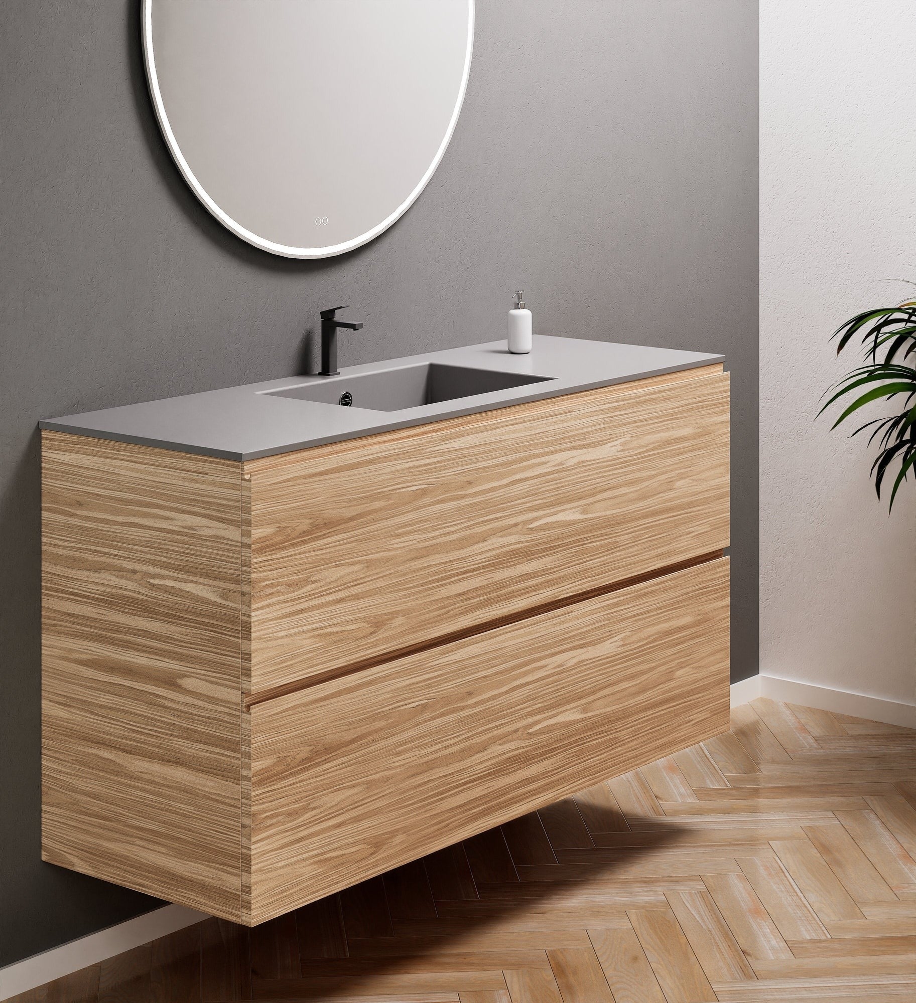 Aurora Single Set – Corian Sink & Countertop with 2 Drawers Vanity - ROVALUX