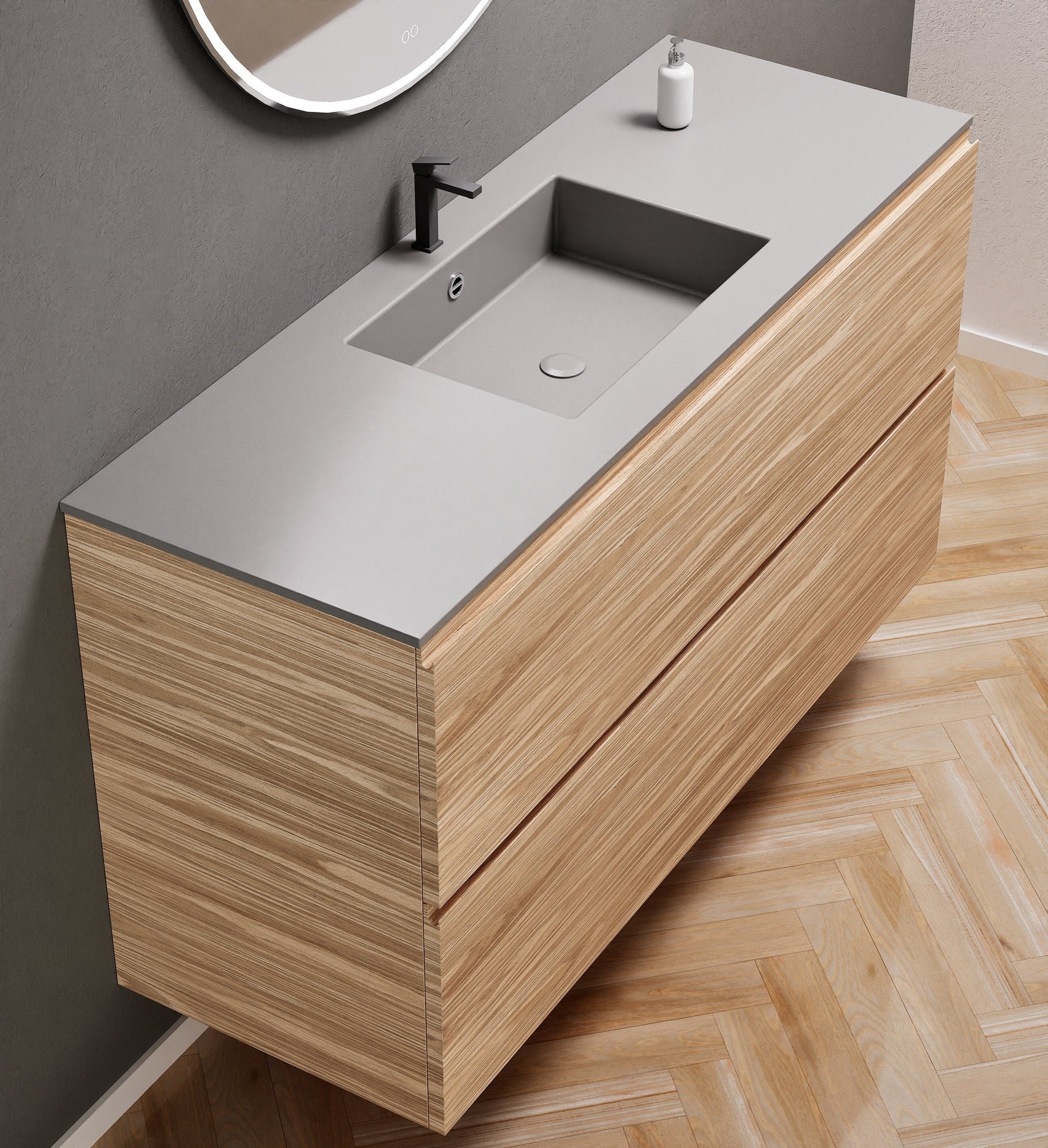 Aurora Single Set – Corian Sink & Countertop with 2 Drawers Vanity - ROVALUX