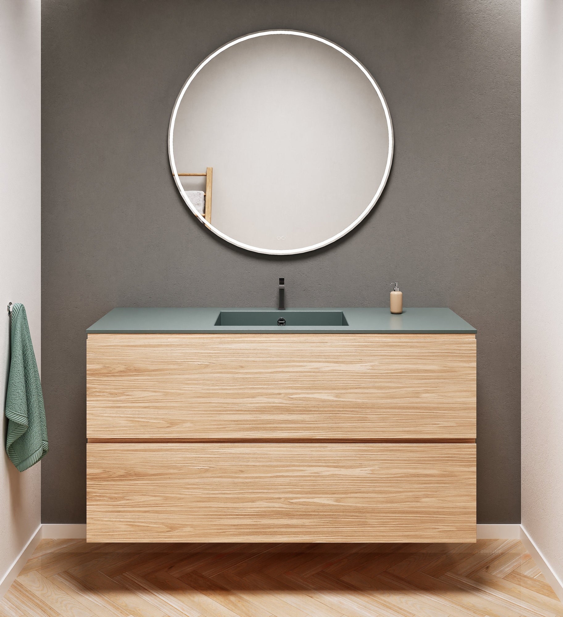 Aurora Single Set – Corian Sink & Countertop with 2 Drawers Vanity - ROVALUX