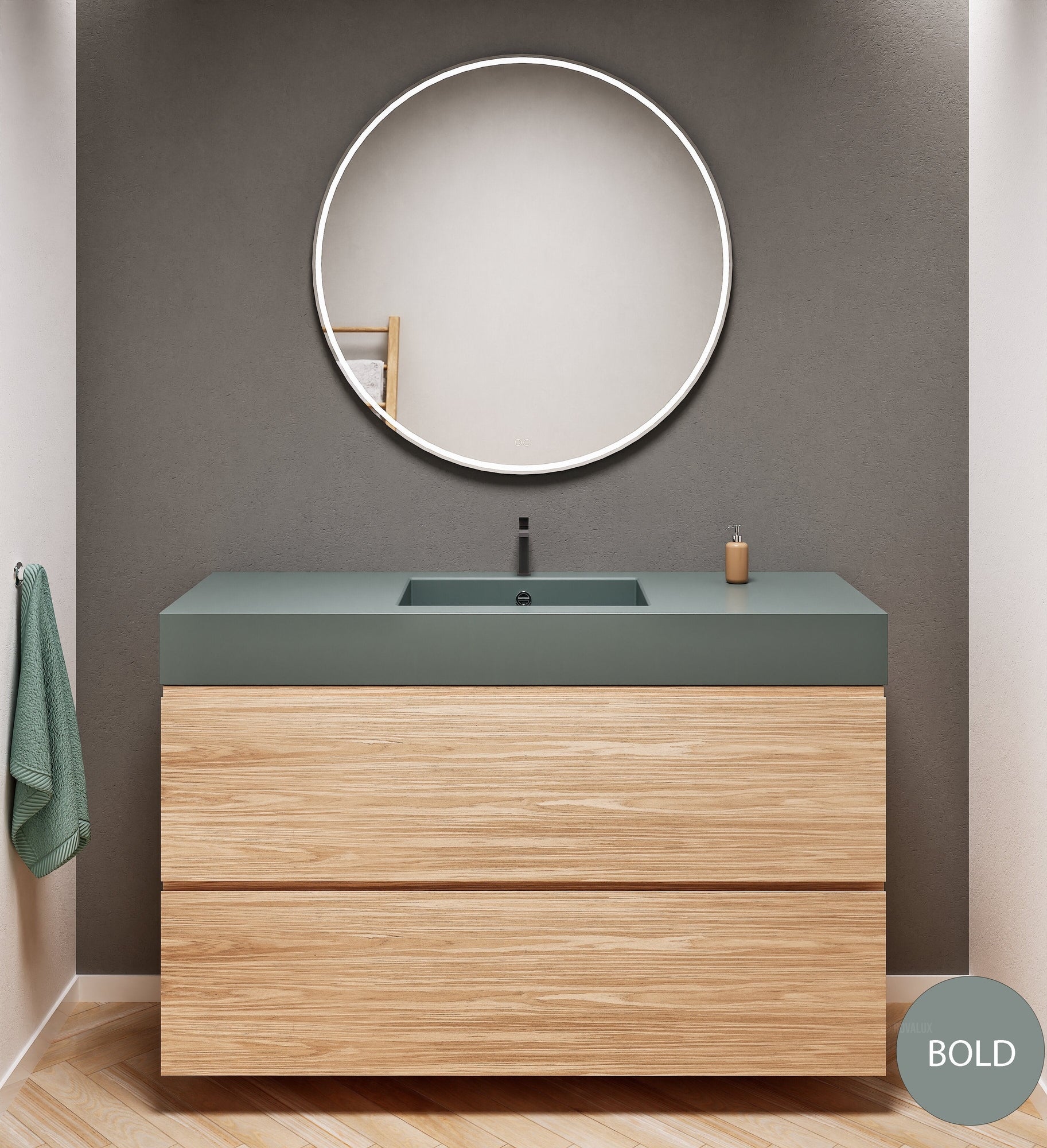 Aurora Single Set – Corian Sink & Countertop with 2 Drawers Vanity - ROVALUX