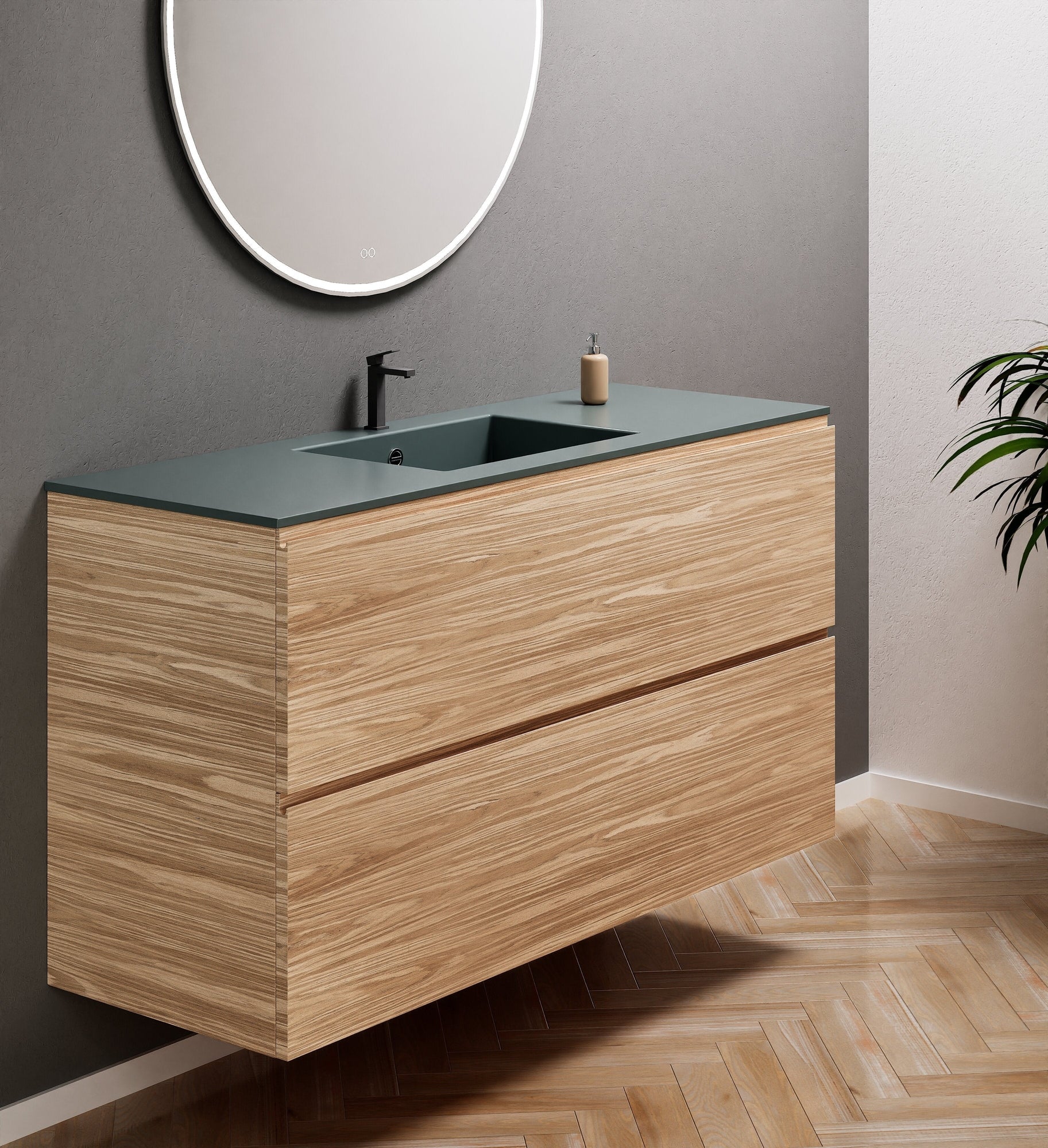 Aurora Single Set – Corian Sink & Countertop with 2 Drawers Vanity - ROVALUX