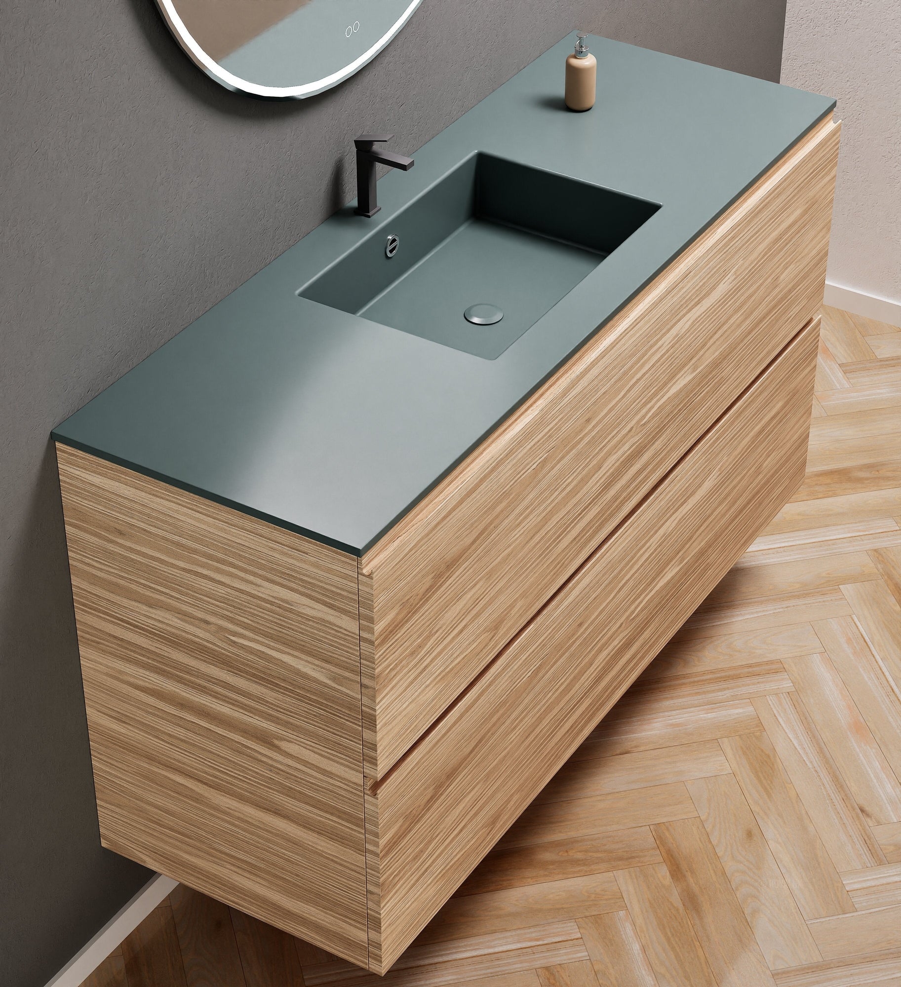 Aurora Single Set – Corian Sink & Countertop with 2 Drawers Vanity - ROVALUX