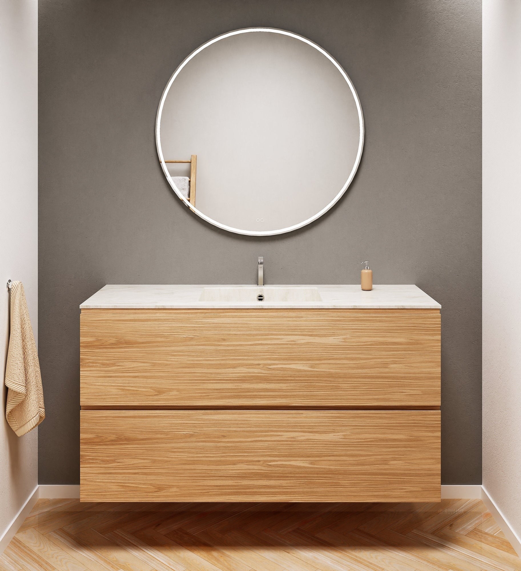Aurora Single Set – Corian Sink & Countertop with 2 Drawers Vanity - ROVALUX