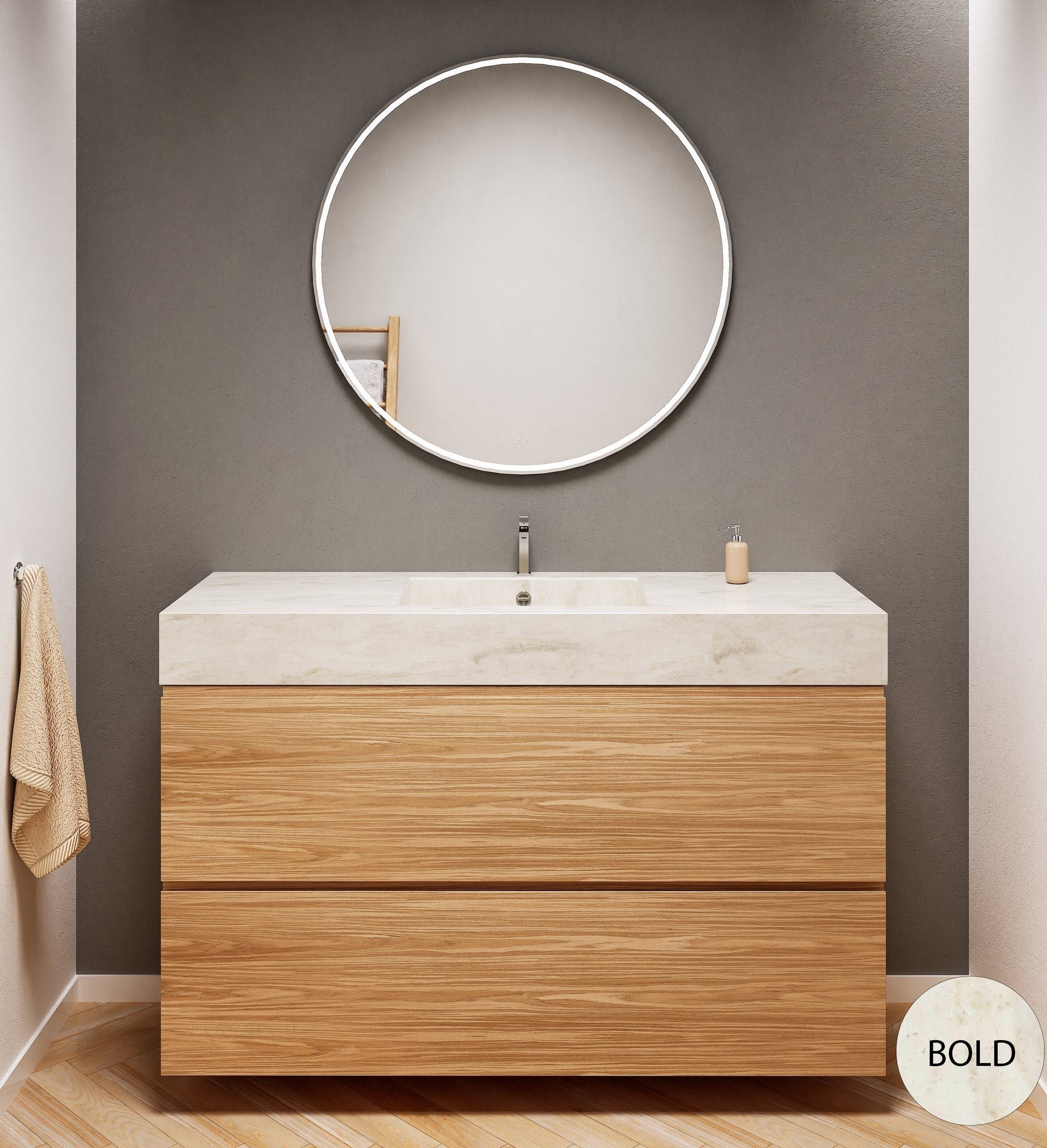 Aurora Single Set – Corian Sink & Countertop with 2 Drawers Vanity - ROVALUX