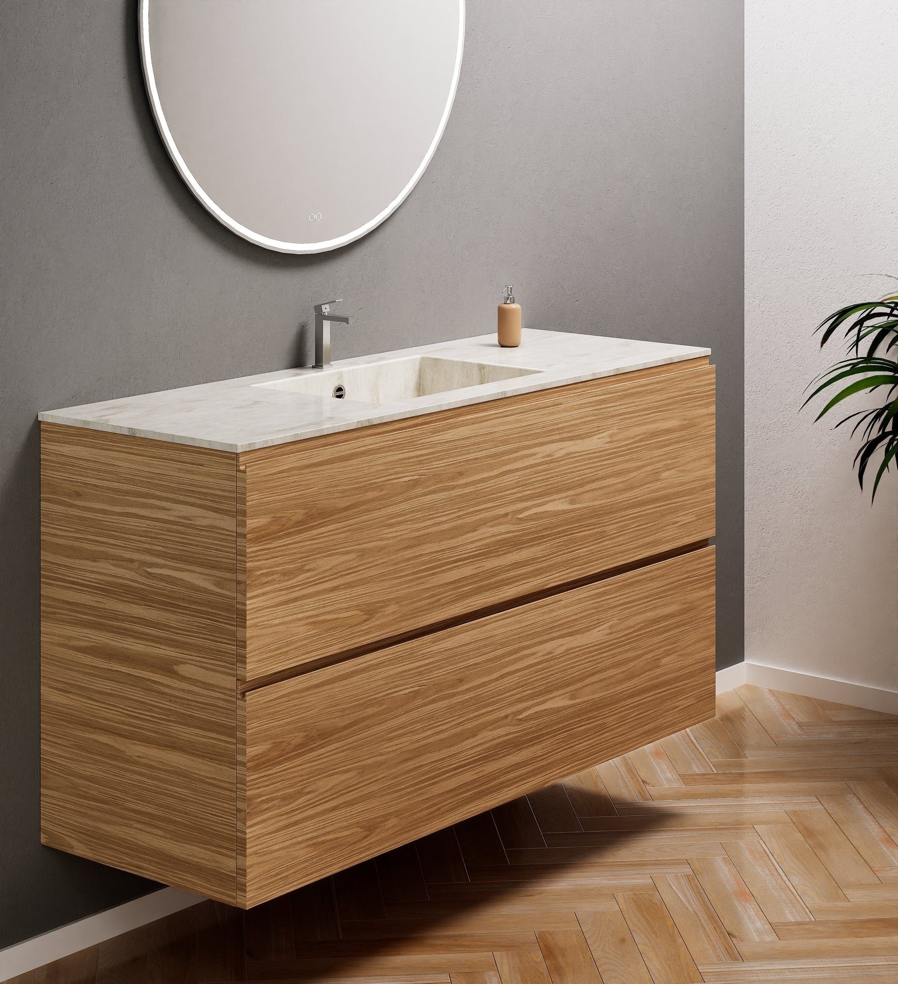 Aurora Single Set – Corian Sink & Countertop with 2 Drawers Vanity - ROVALUX
