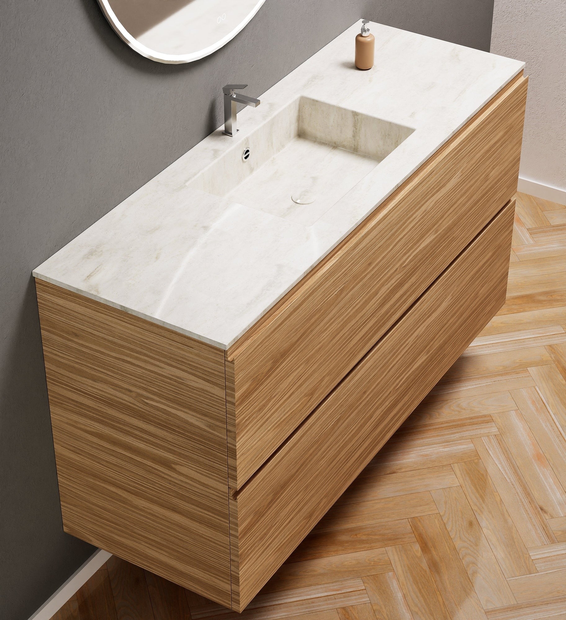 Aurora Single Set – Corian Sink & Countertop with 2 Drawers Vanity - ROVALUX