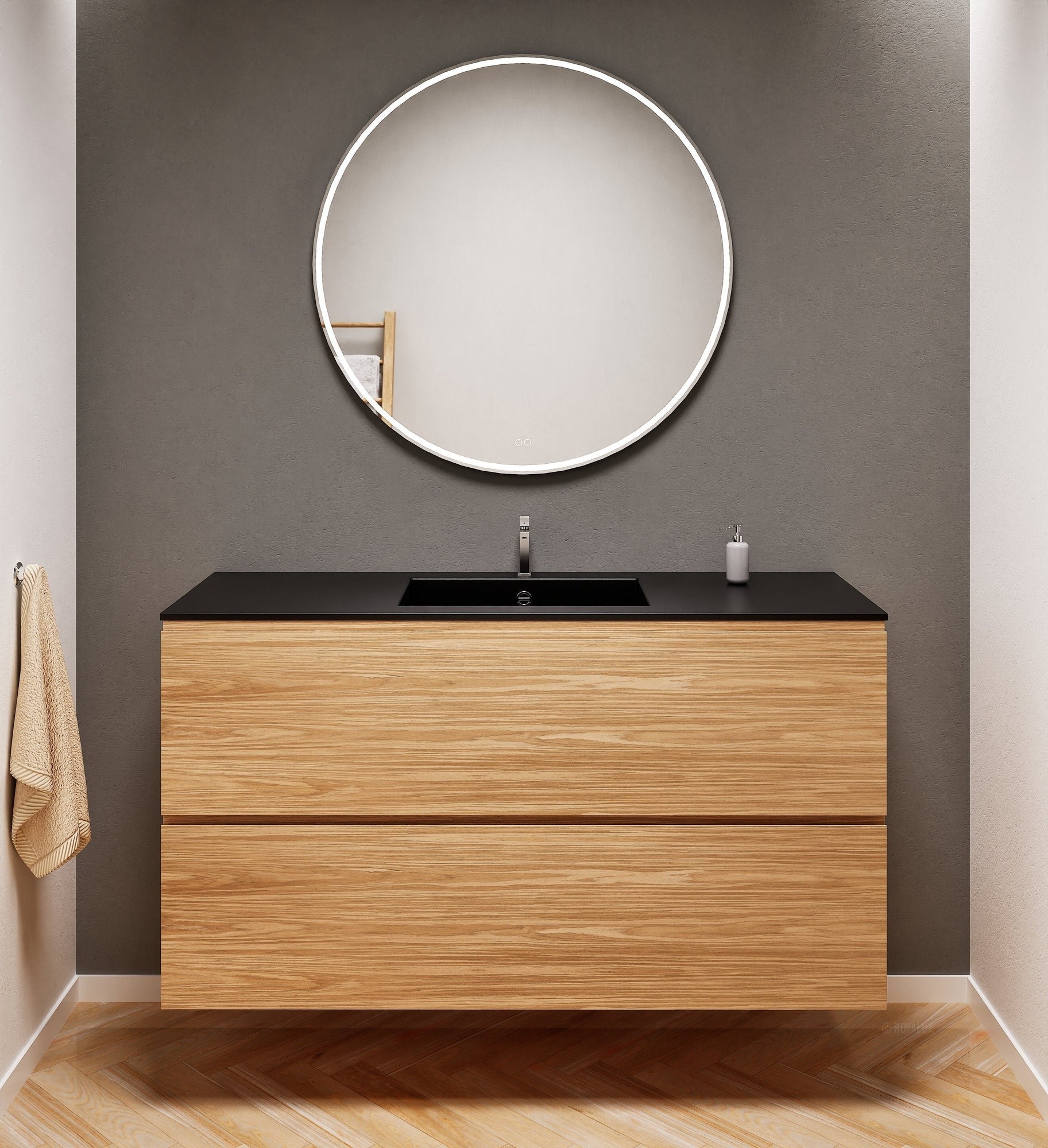 Aurora Single Set – Corian Sink & Countertop with 2 Drawers Vanity - ROVALUX