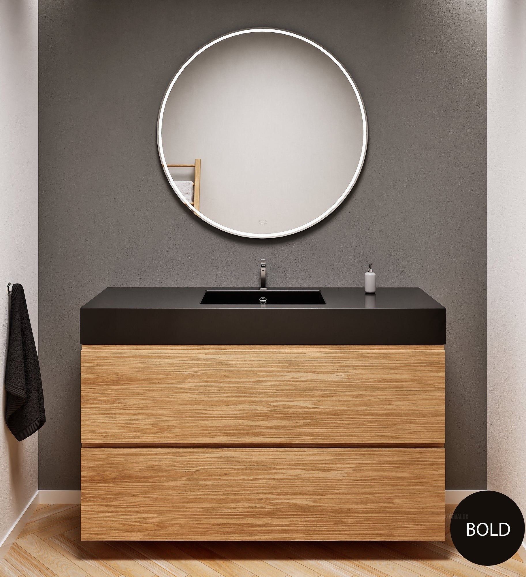 Aurora Single Set – Corian Sink & Countertop with 2 Drawers Vanity - ROVALUX