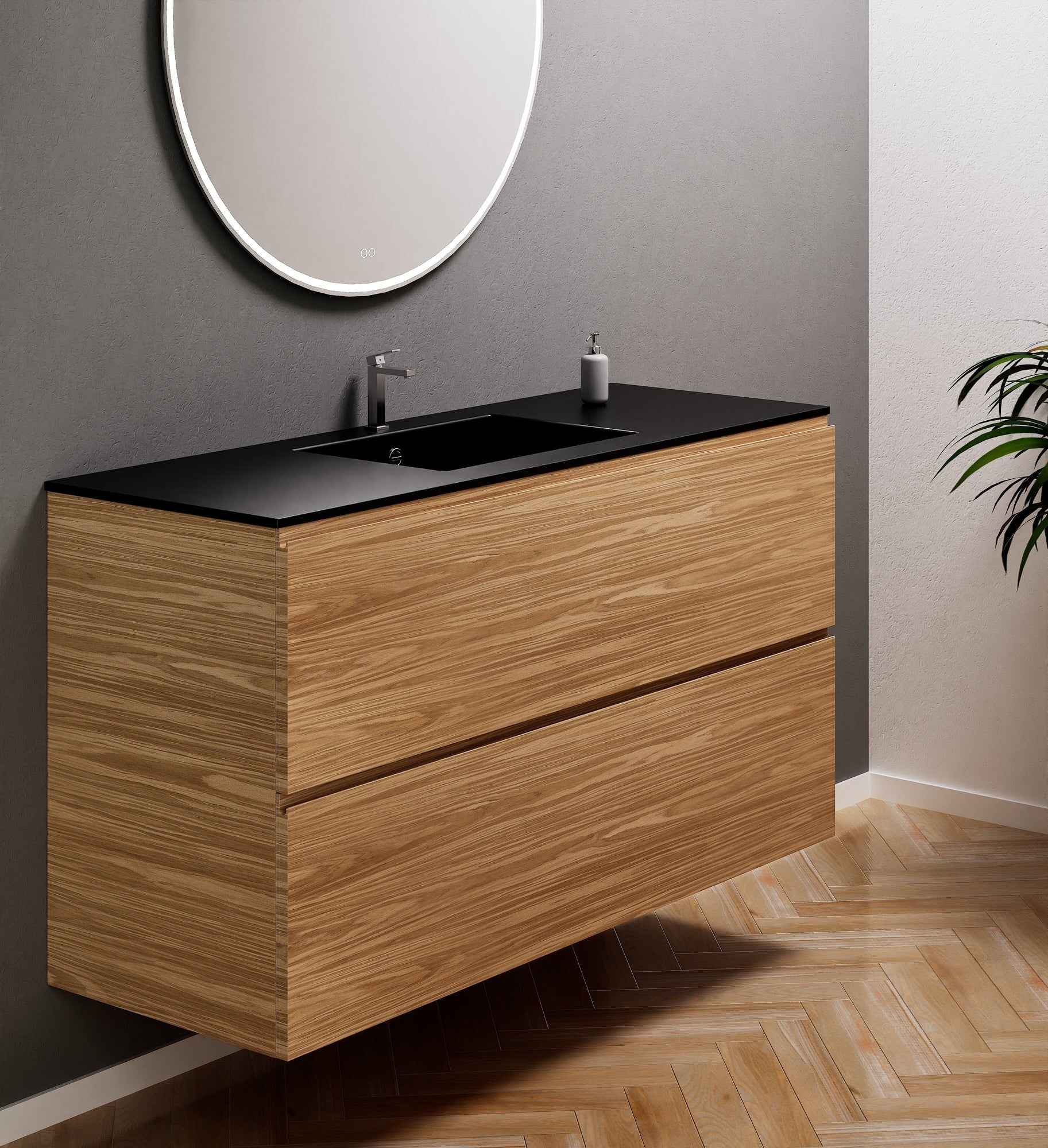 Aurora Single Set – Corian Sink & Countertop with 2 Drawers Vanity - ROVALUX