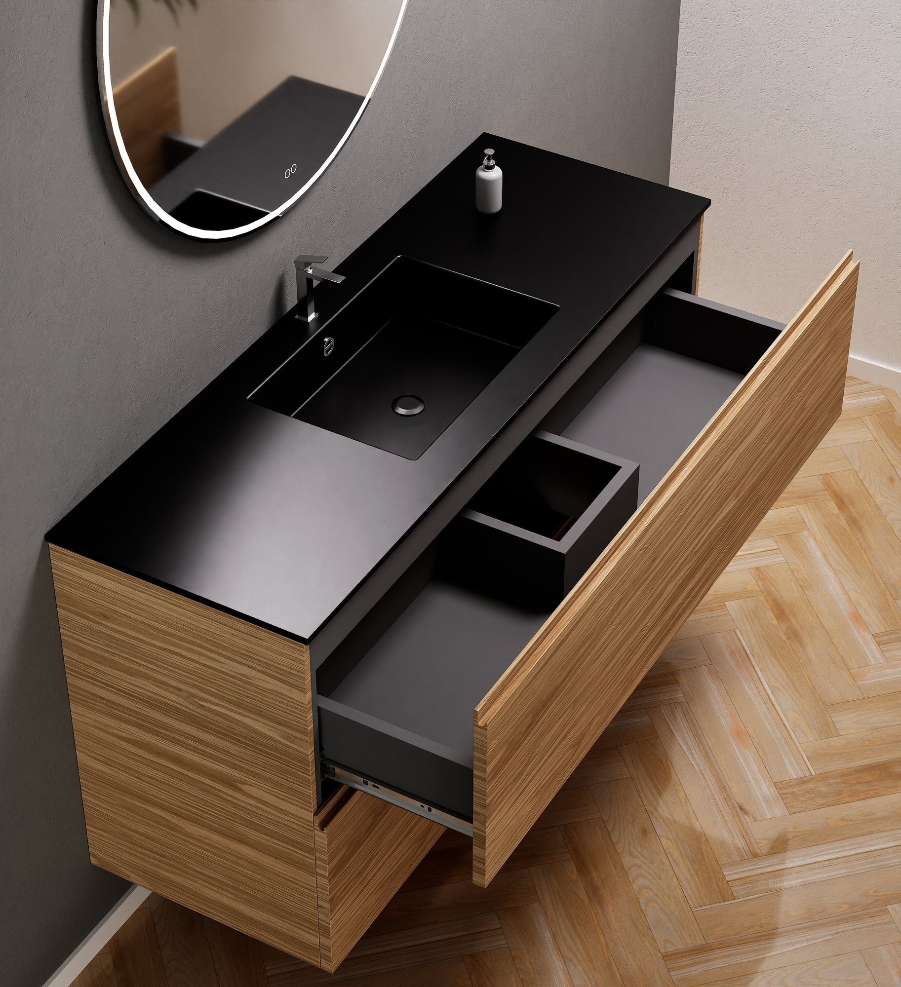 Aurora Single Set – Corian Sink & Countertop with 2 Drawers Vanity - ROVALUX