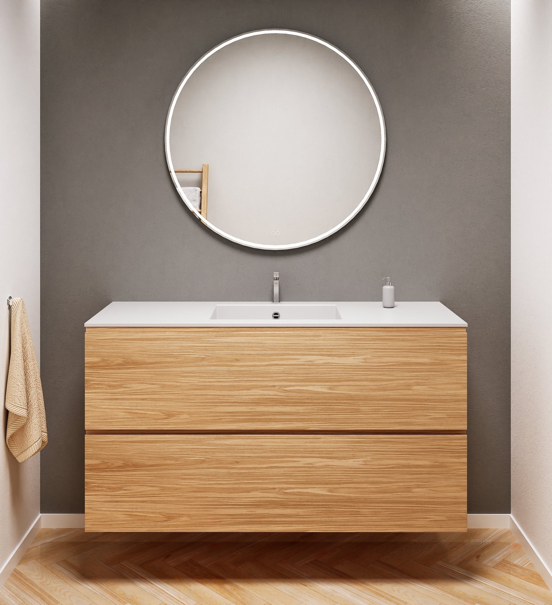 Aurora Single Set – Corian Sink & Countertop with 2 Drawers Vanity - ROVALUX