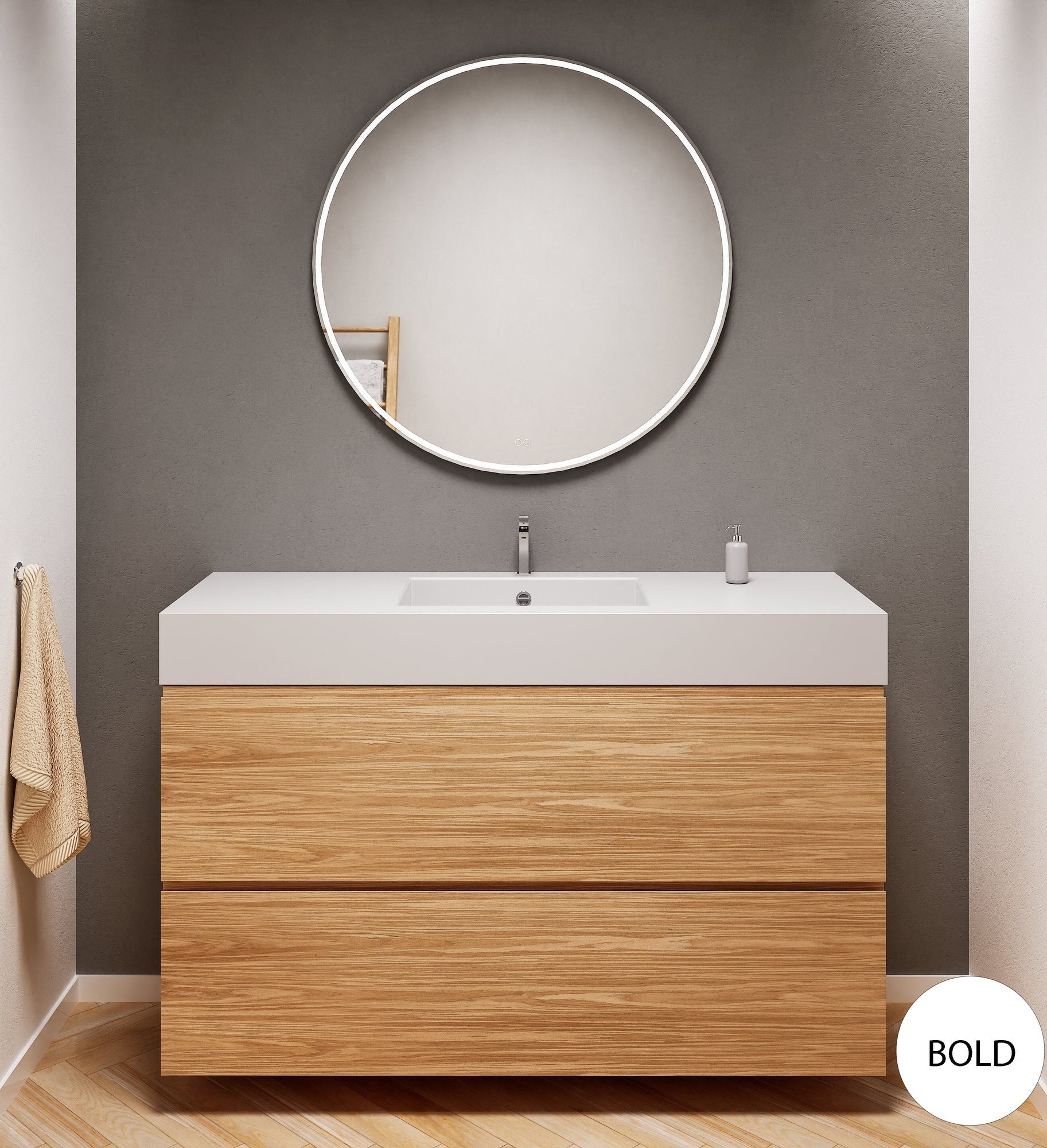 Aurora Single Set – Corian Sink & Countertop with 2 Drawers Vanity - ROVALUX