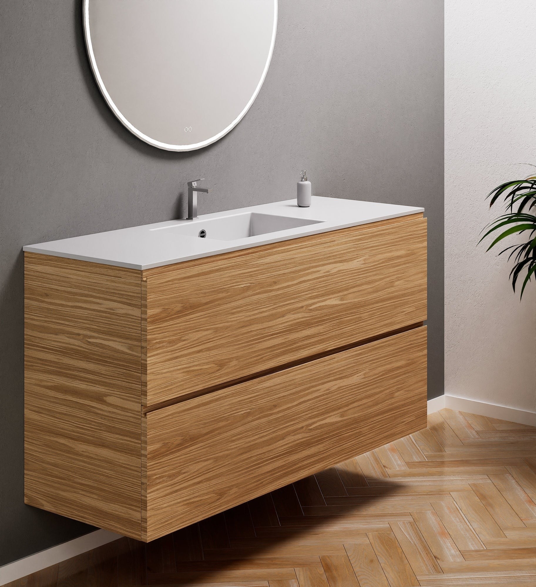 Aurora Single Set – Corian Sink & Countertop with 2 Drawers Vanity - ROVALUX