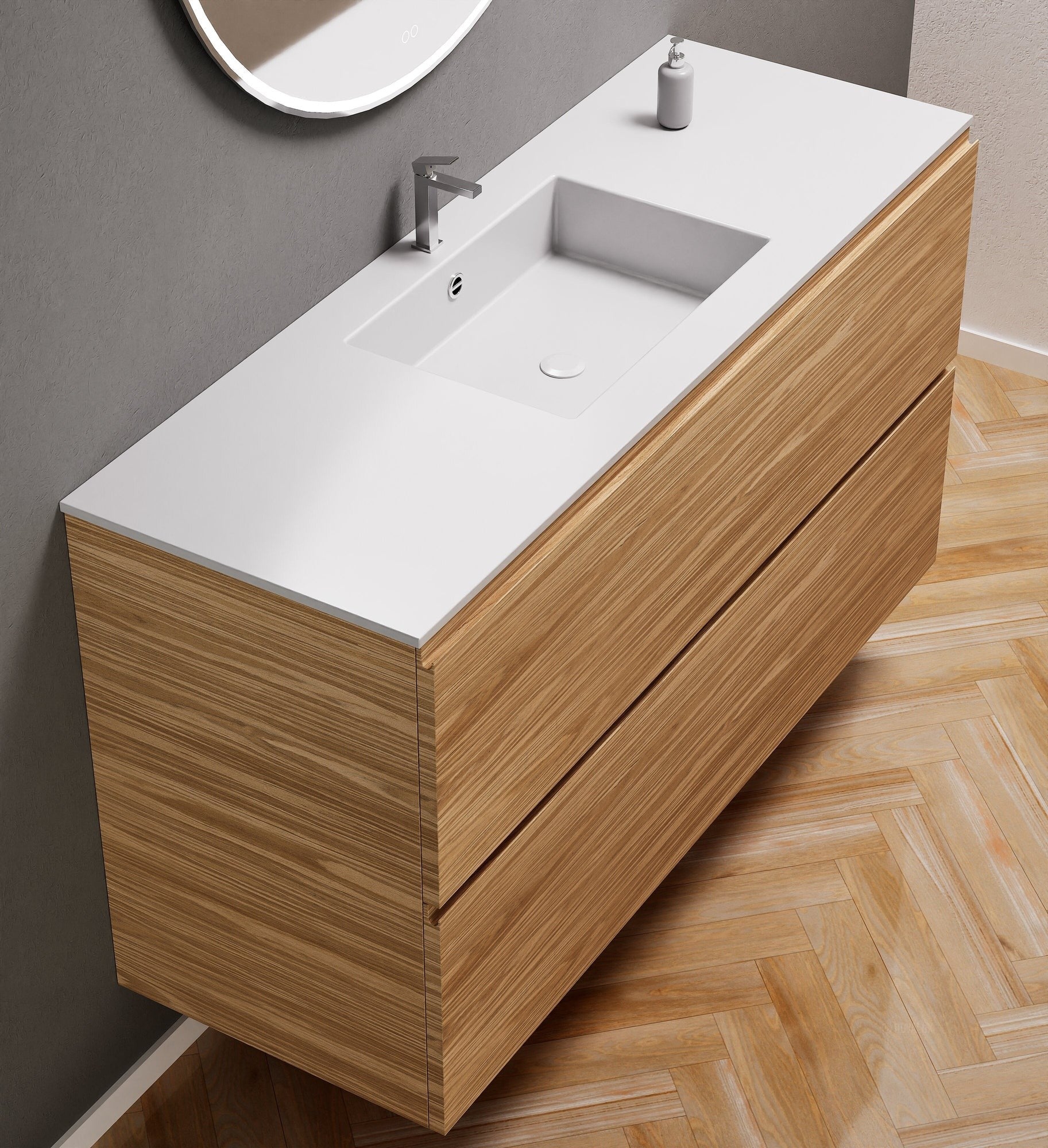 Aurora Single Set – Corian Sink & Countertop with 2 Drawers Vanity - ROVALUX