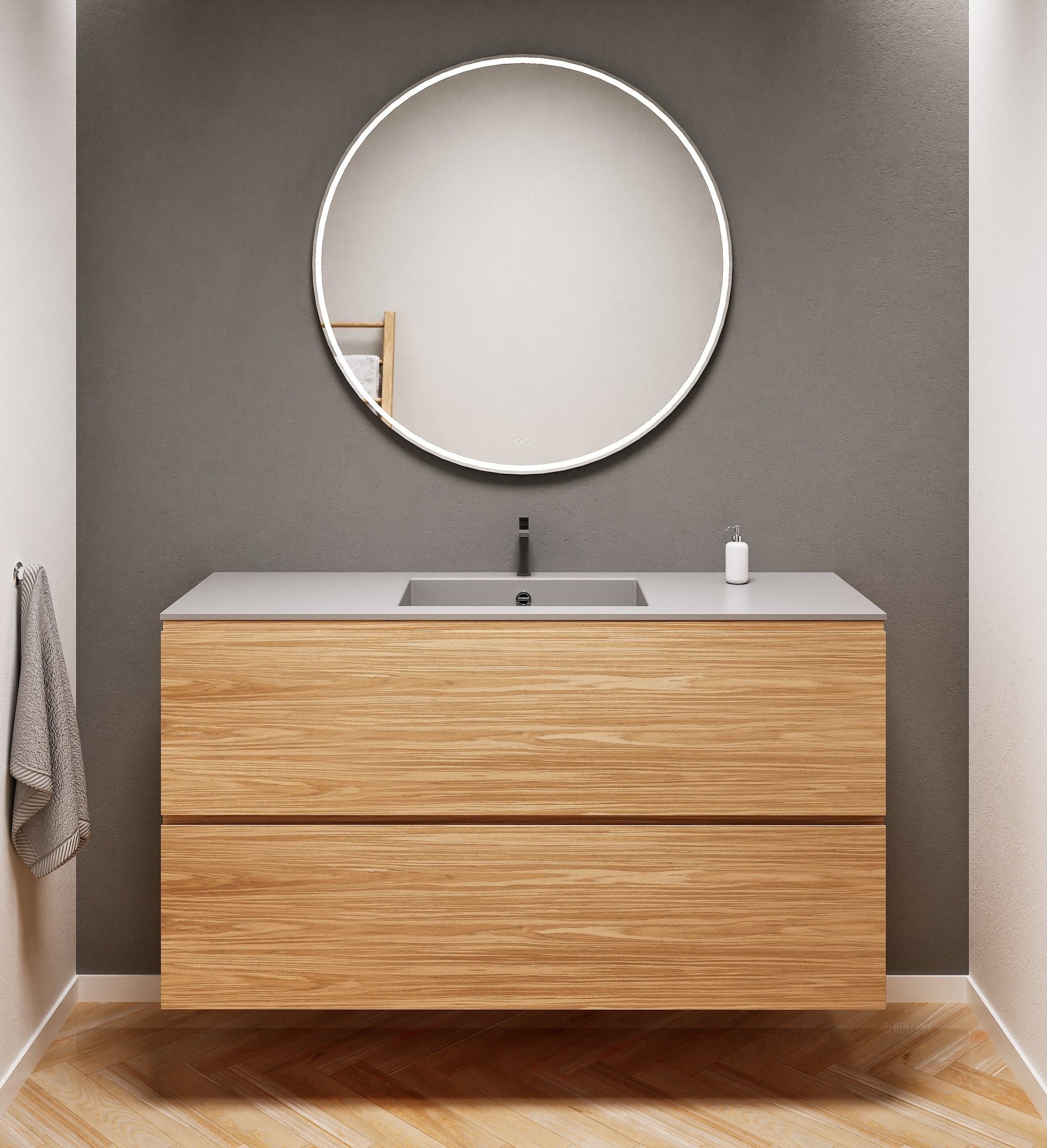 Aurora Single Set – Corian Sink & Countertop with 2 Drawers Vanity - ROVALUX