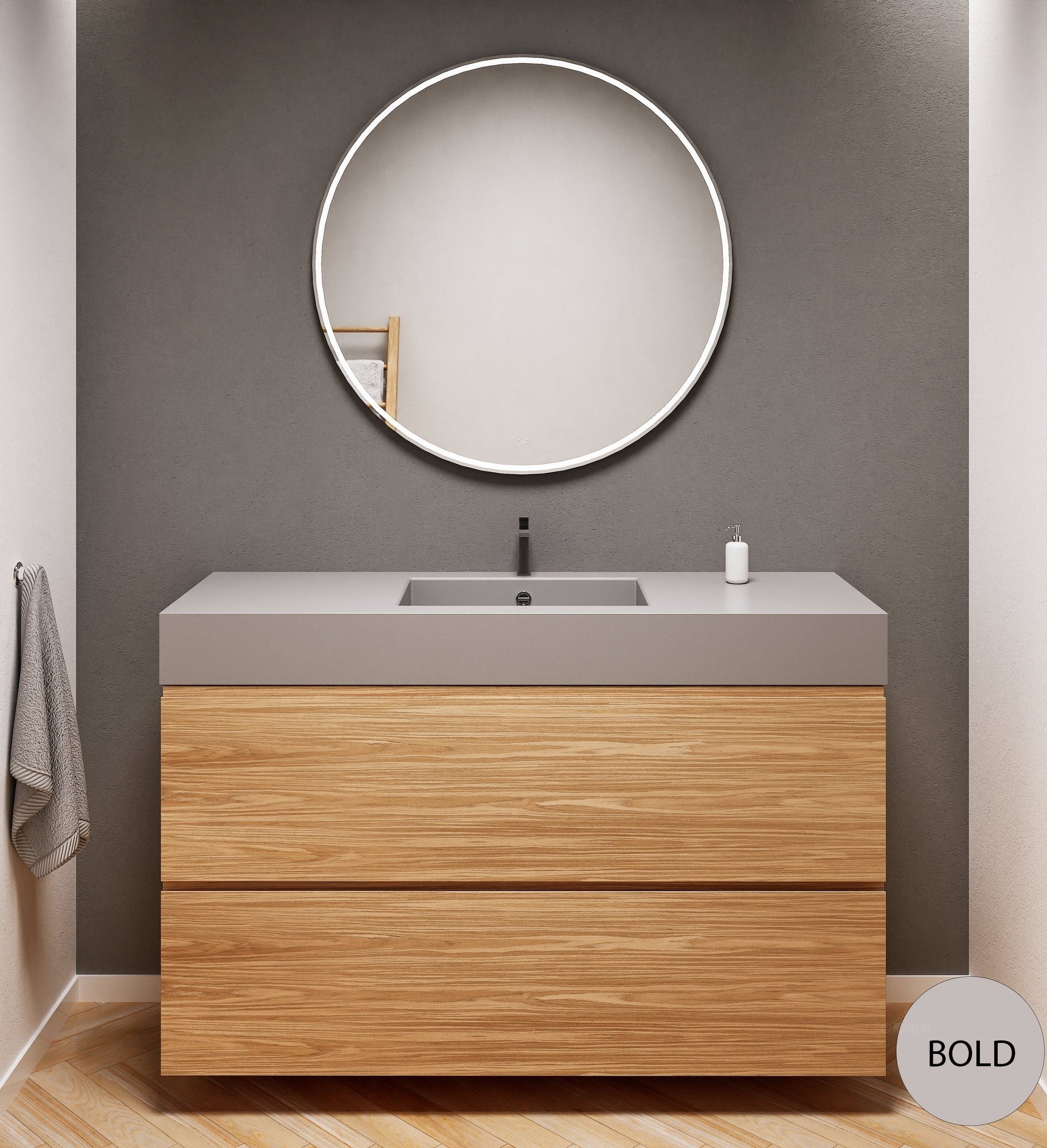 Aurora Single Set – Corian Sink & Countertop with 2 Drawers Vanity - ROVALUX