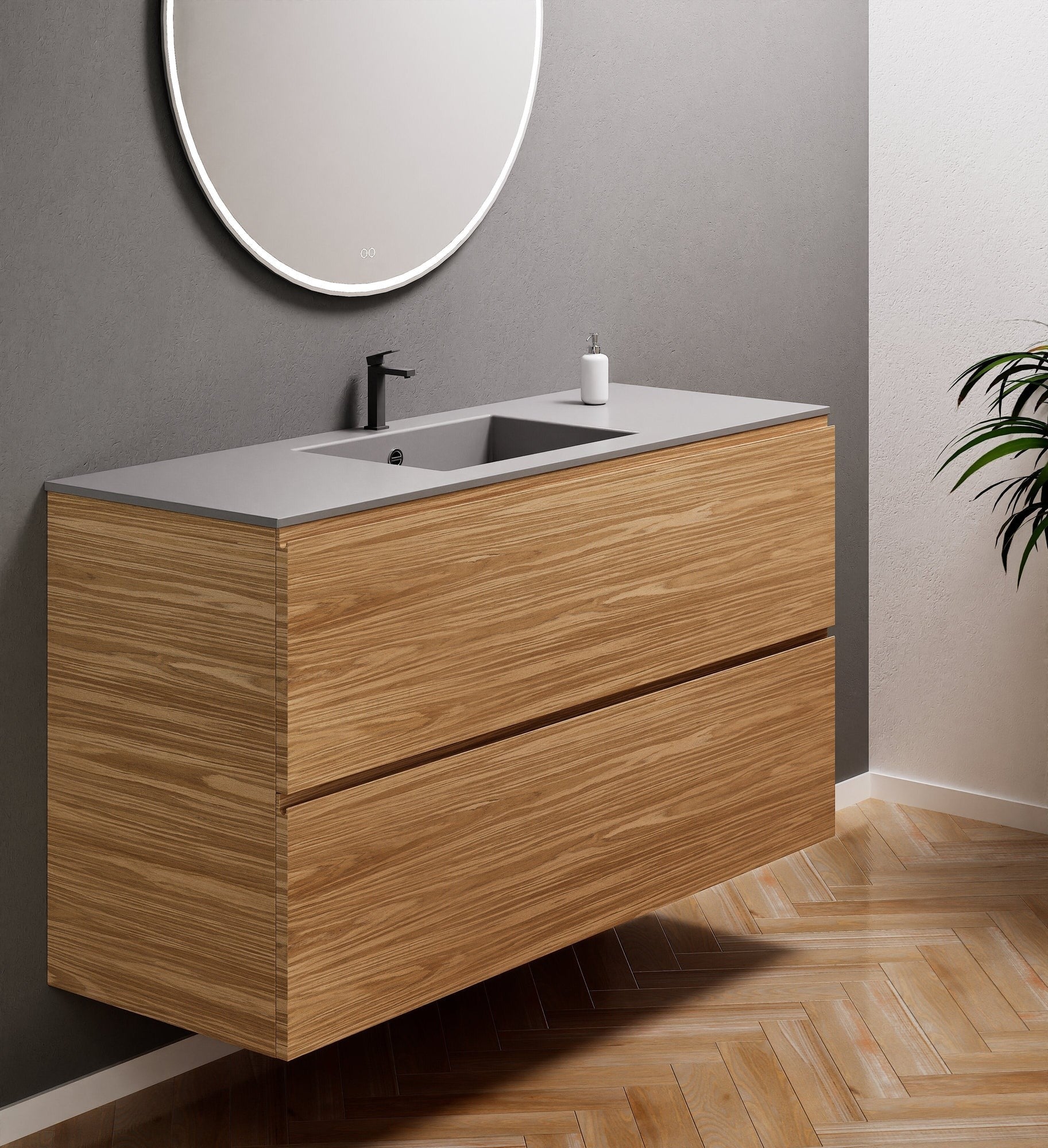 Aurora Single Set – Corian Sink & Countertop with 2 Drawers Vanity - ROVALUX