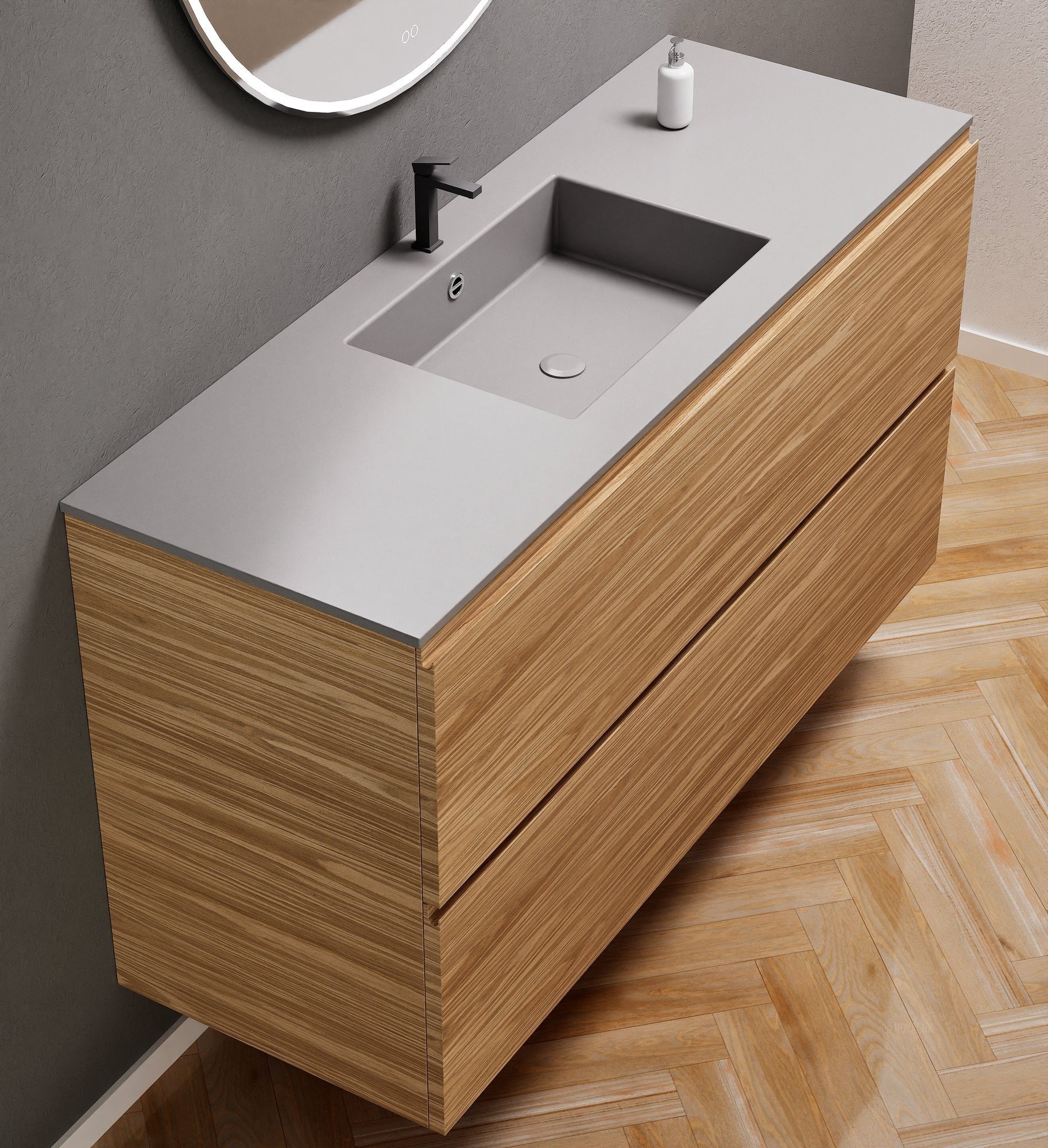 Aurora Single Set – Corian Sink & Countertop with 2 Drawers Vanity - ROVALUX