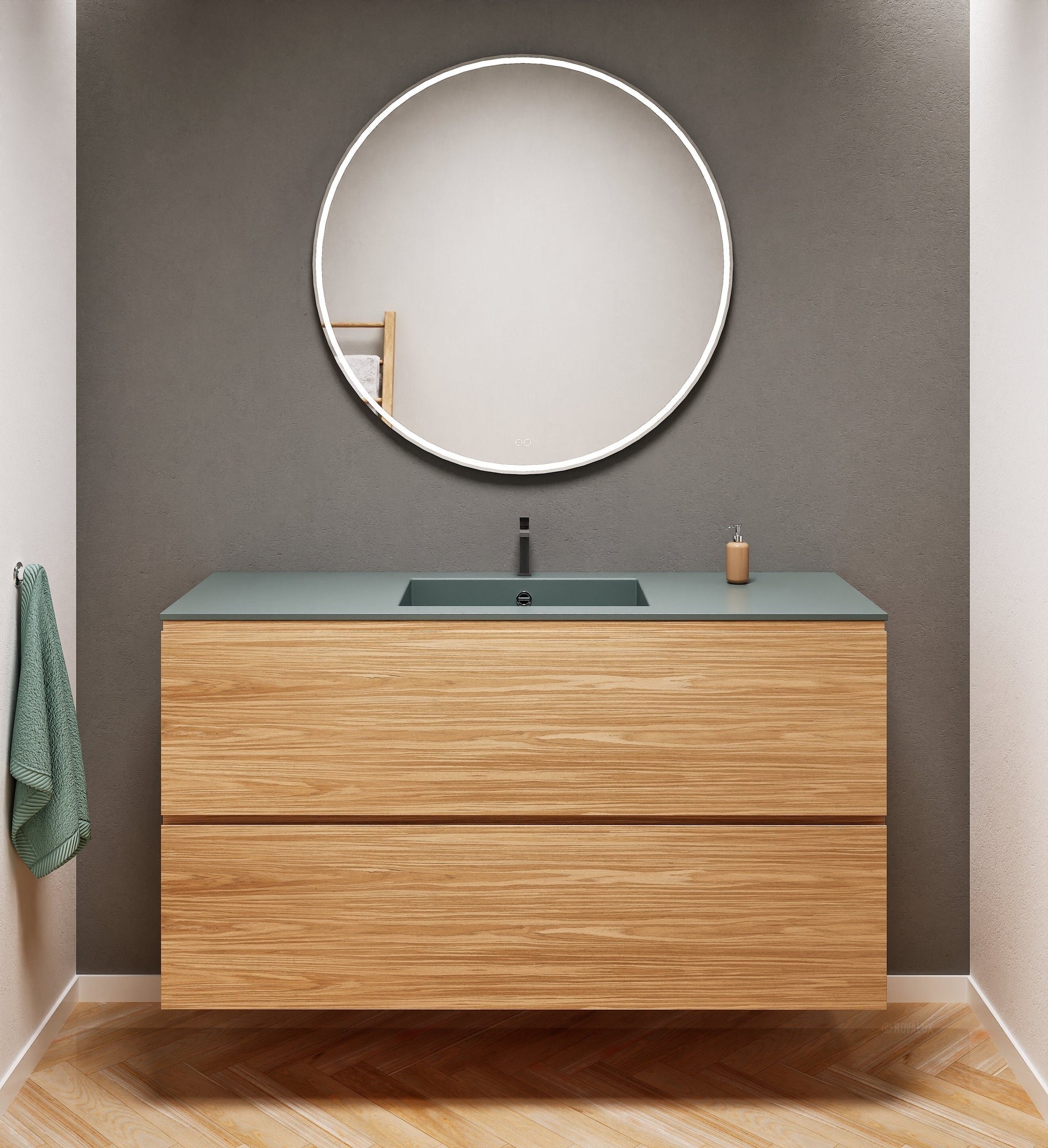 Aurora Single Set – Corian Sink & Countertop with 2 Drawers Vanity - ROVALUX