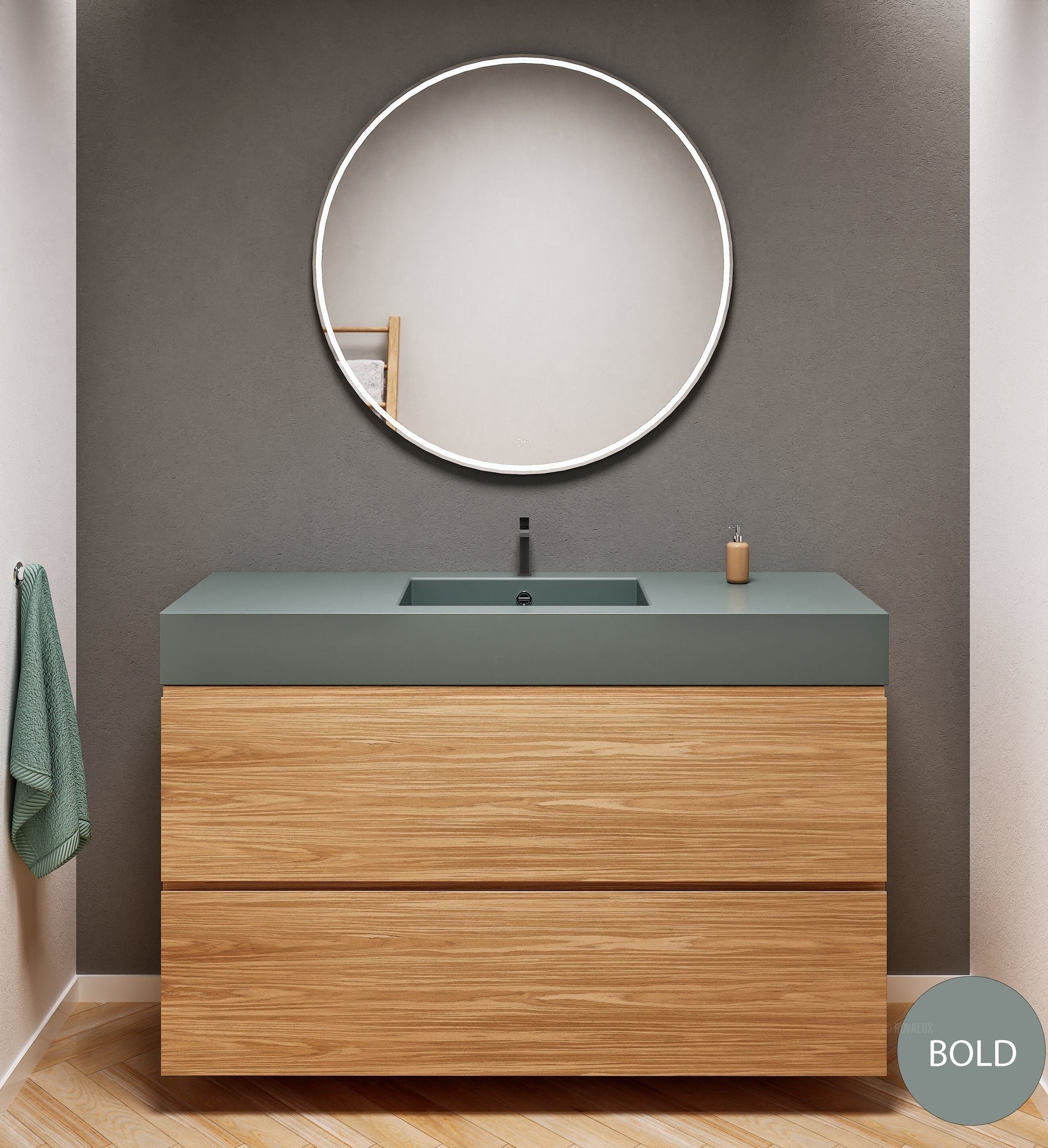 Aurora Single Set – Corian Sink & Countertop with 2 Drawers Vanity - ROVALUX
