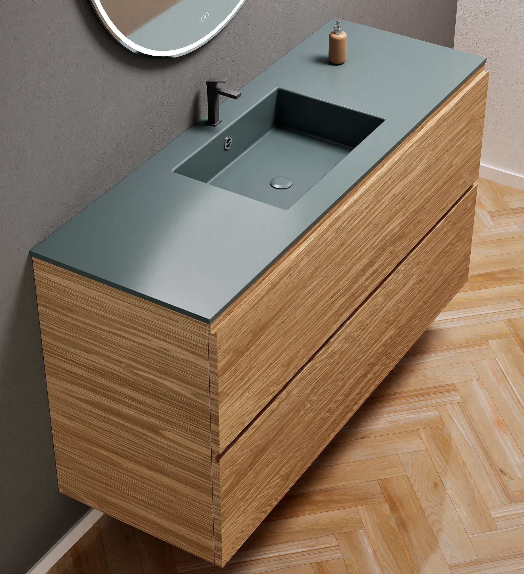 Aurora Single Set – Corian Sink & Countertop with 2 Drawers Vanity - ROVALUX