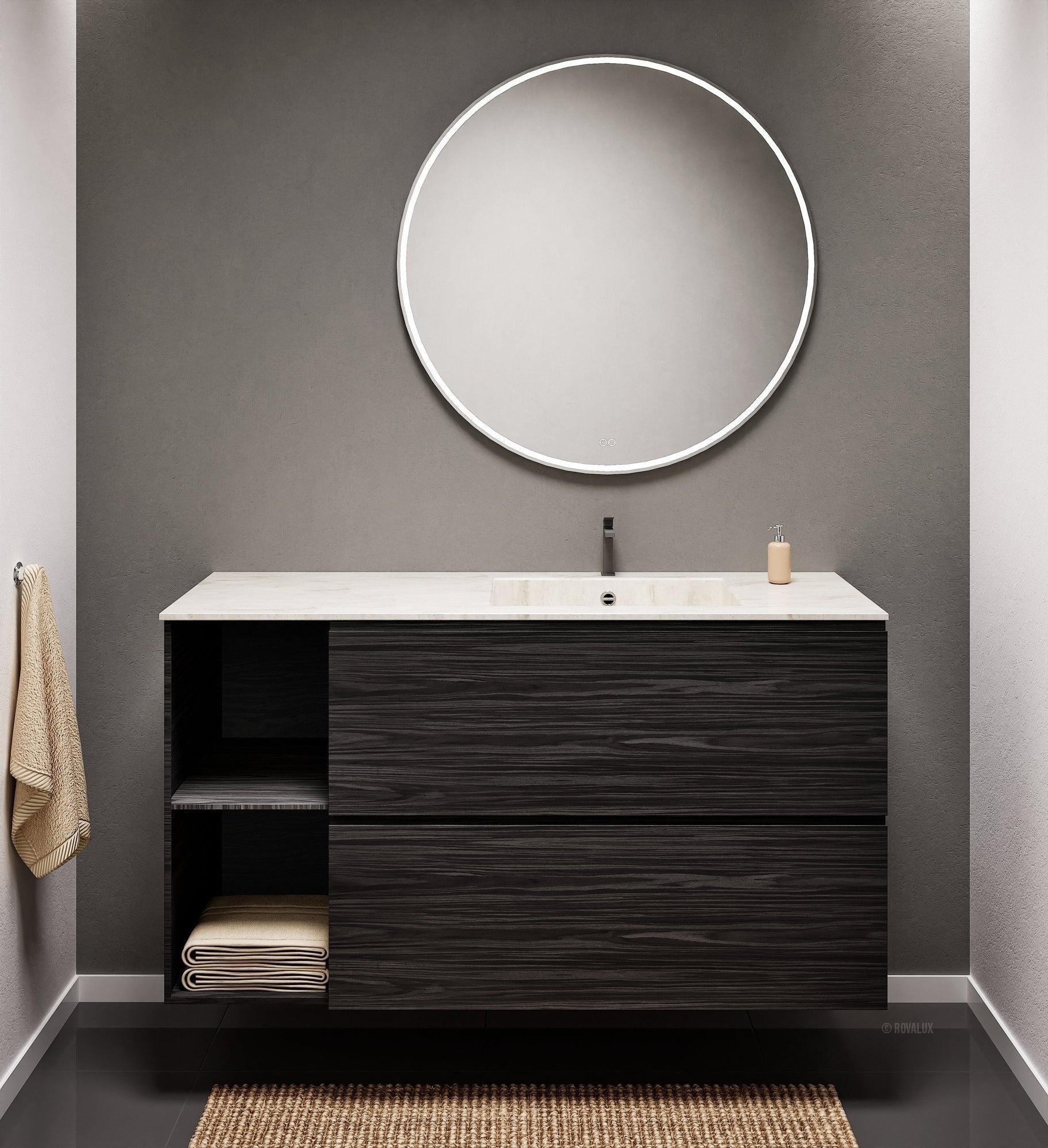 Aurora – Corian® Basin Unit with 2 Drawers and 2 Side Shelves - ROVALUX