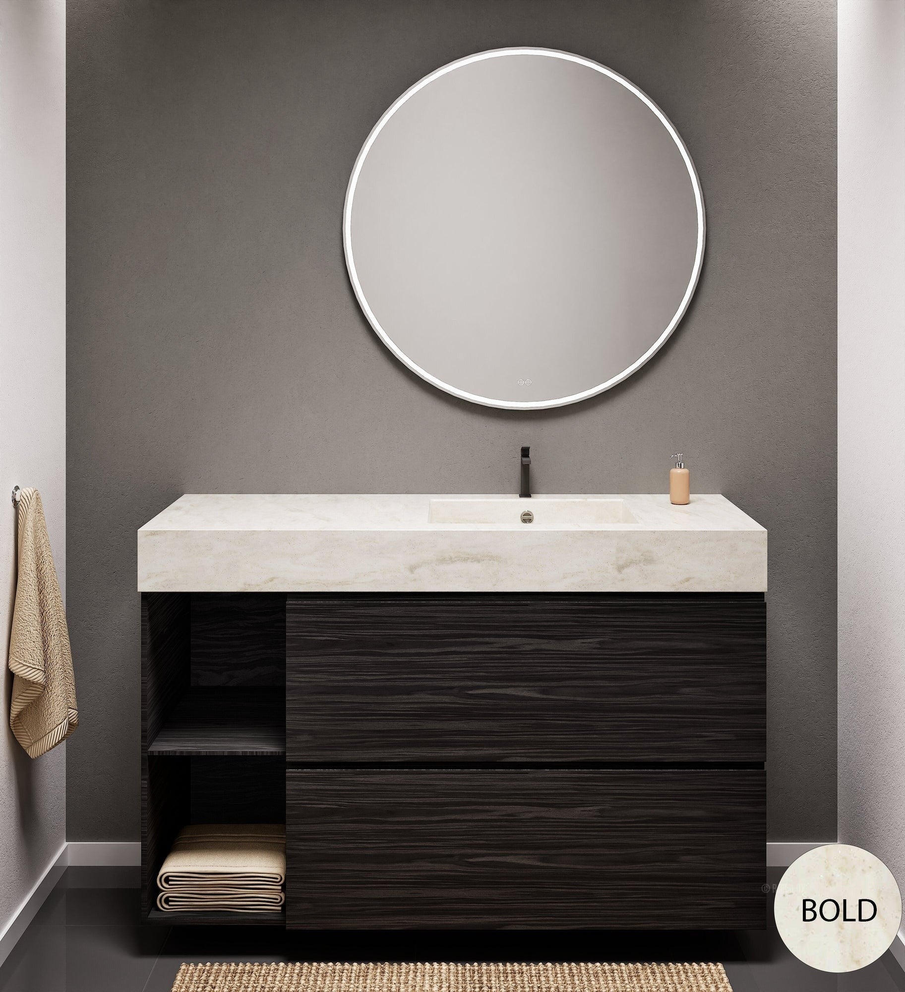 Aurora – Corian® Basin Unit with 2 Drawers and 2 Side Shelves - ROVALUX